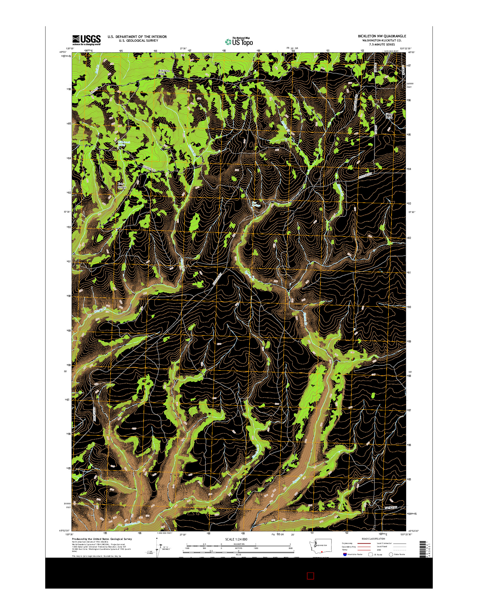 USGS US TOPO 7.5-MINUTE MAP FOR BICKLETON NW, WA 2017