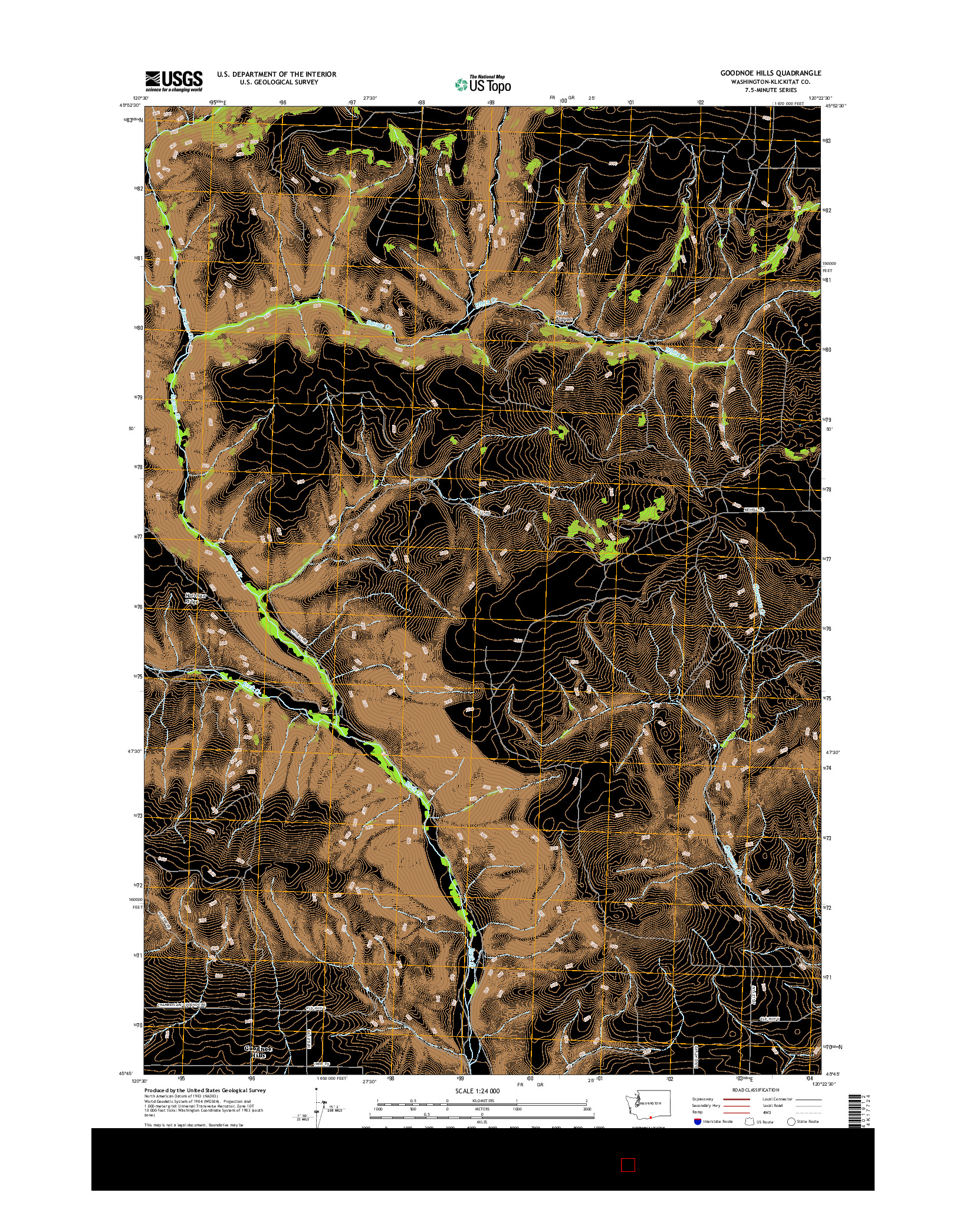 USGS US TOPO 7.5-MINUTE MAP FOR GOODNOE HILLS, WA 2017