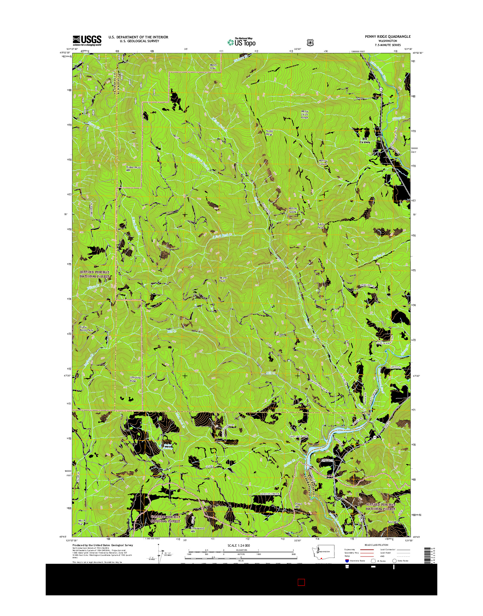 USGS US TOPO 7.5-MINUTE MAP FOR PENNY RIDGE, WA 2017