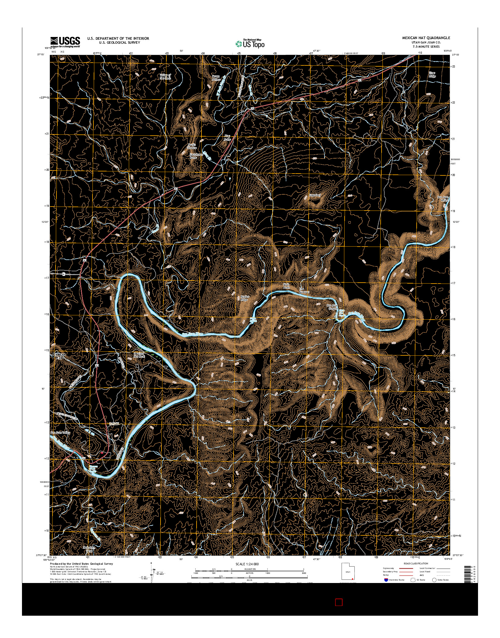 USGS US TOPO 7.5-MINUTE MAP FOR MEXICAN HAT, UT 2017