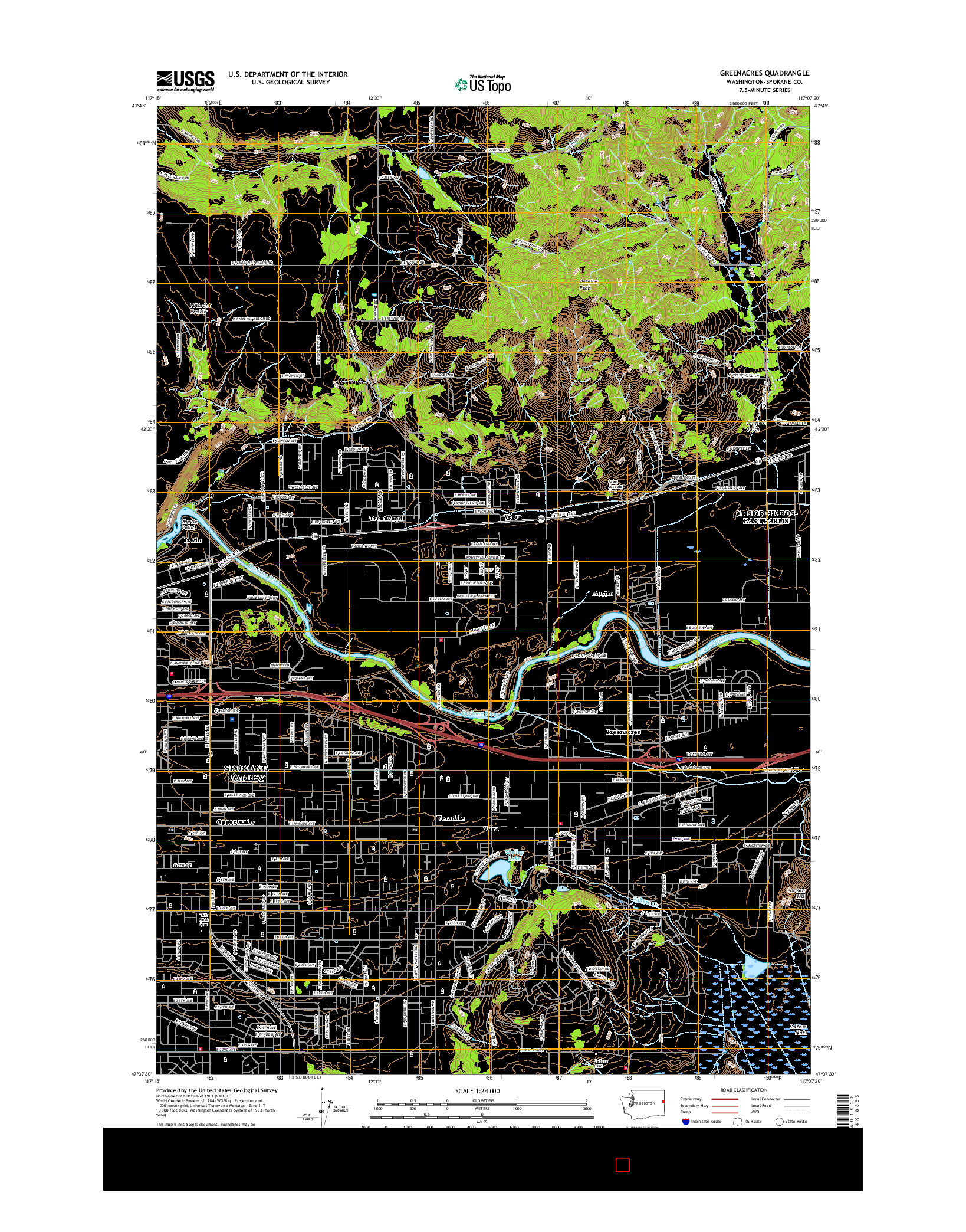 USGS US TOPO 7.5-MINUTE MAP FOR GREENACRES, WA 2017