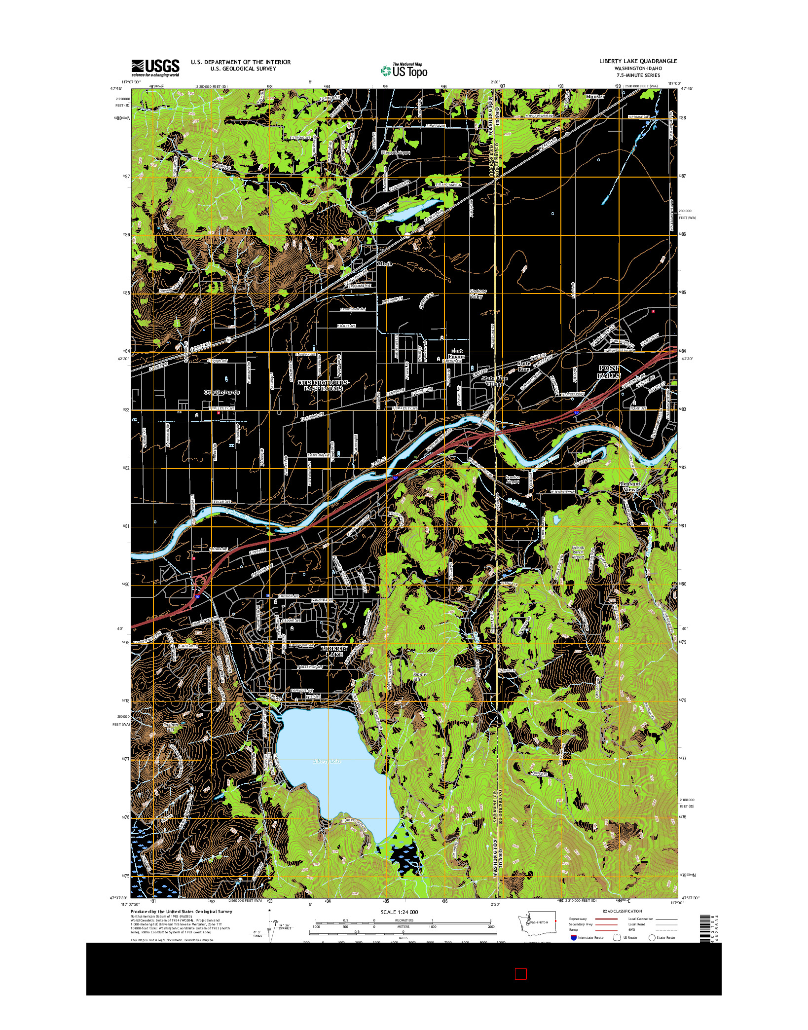 USGS US TOPO 7.5-MINUTE MAP FOR LIBERTY LAKE, WA-ID 2017
