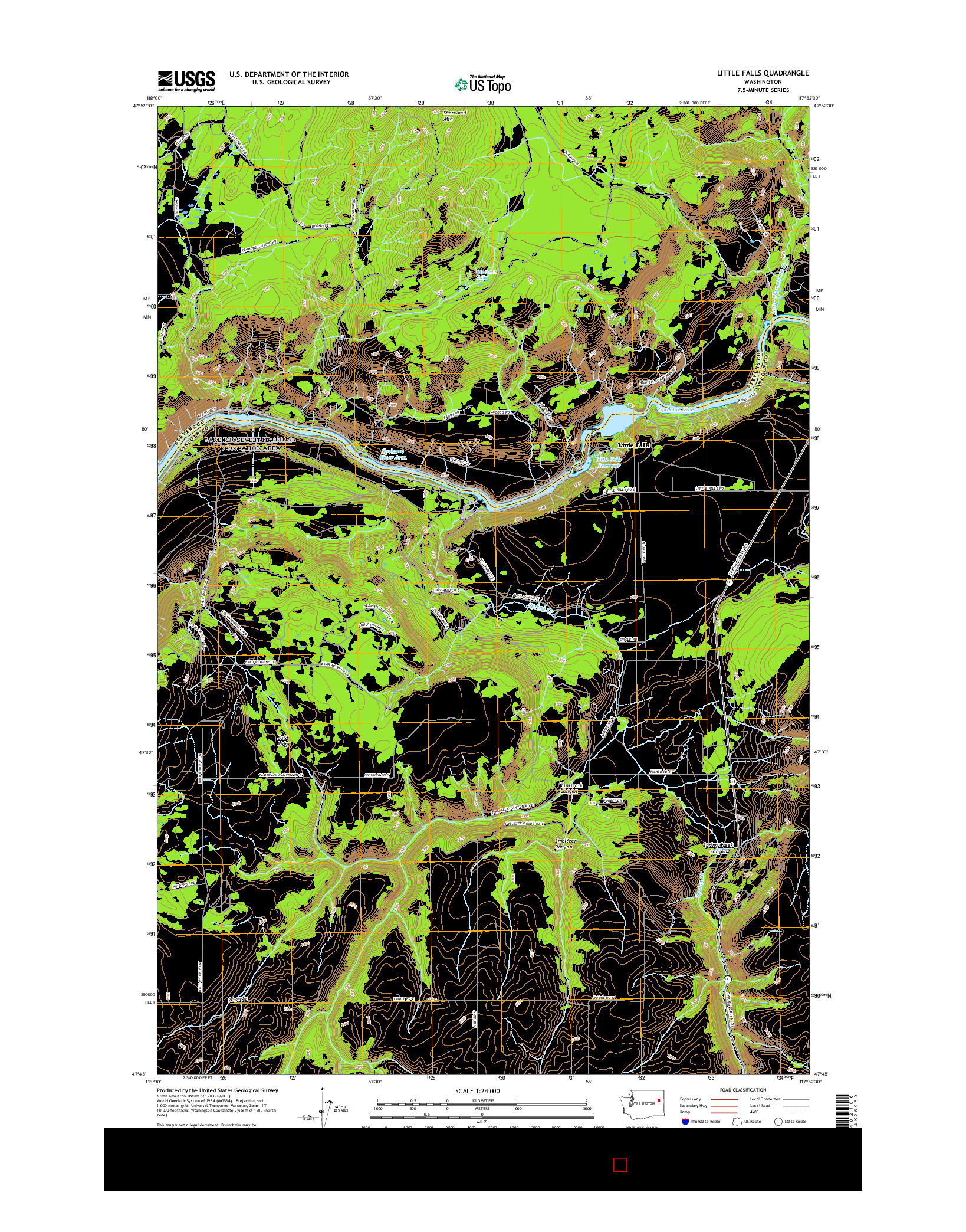 USGS US TOPO 7.5-MINUTE MAP FOR LITTLE FALLS, WA 2017