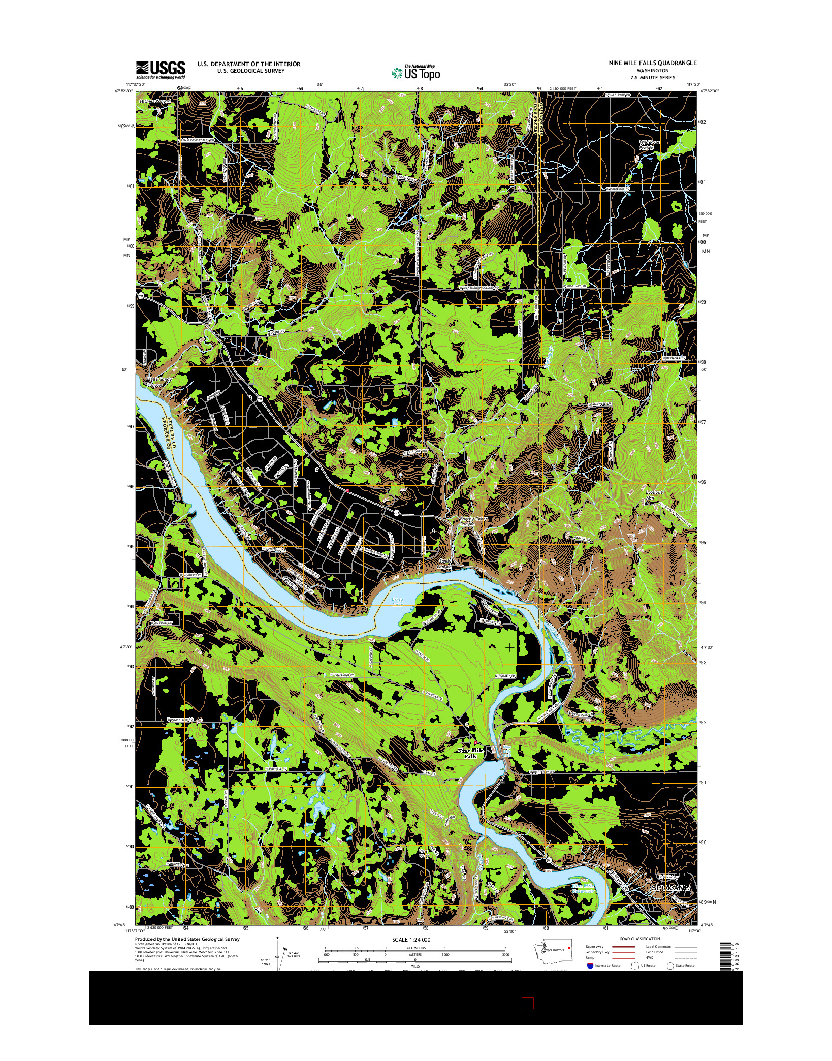 USGS US TOPO 7.5-MINUTE MAP FOR NINE MILE FALLS, WA 2017