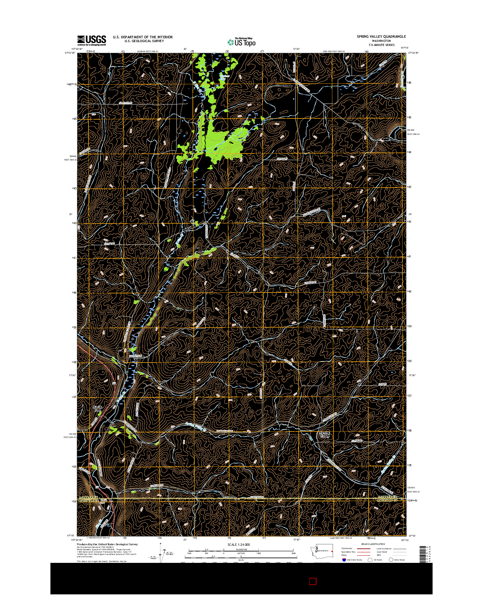 USGS US TOPO 7.5-MINUTE MAP FOR SPRING VALLEY, WA 2017