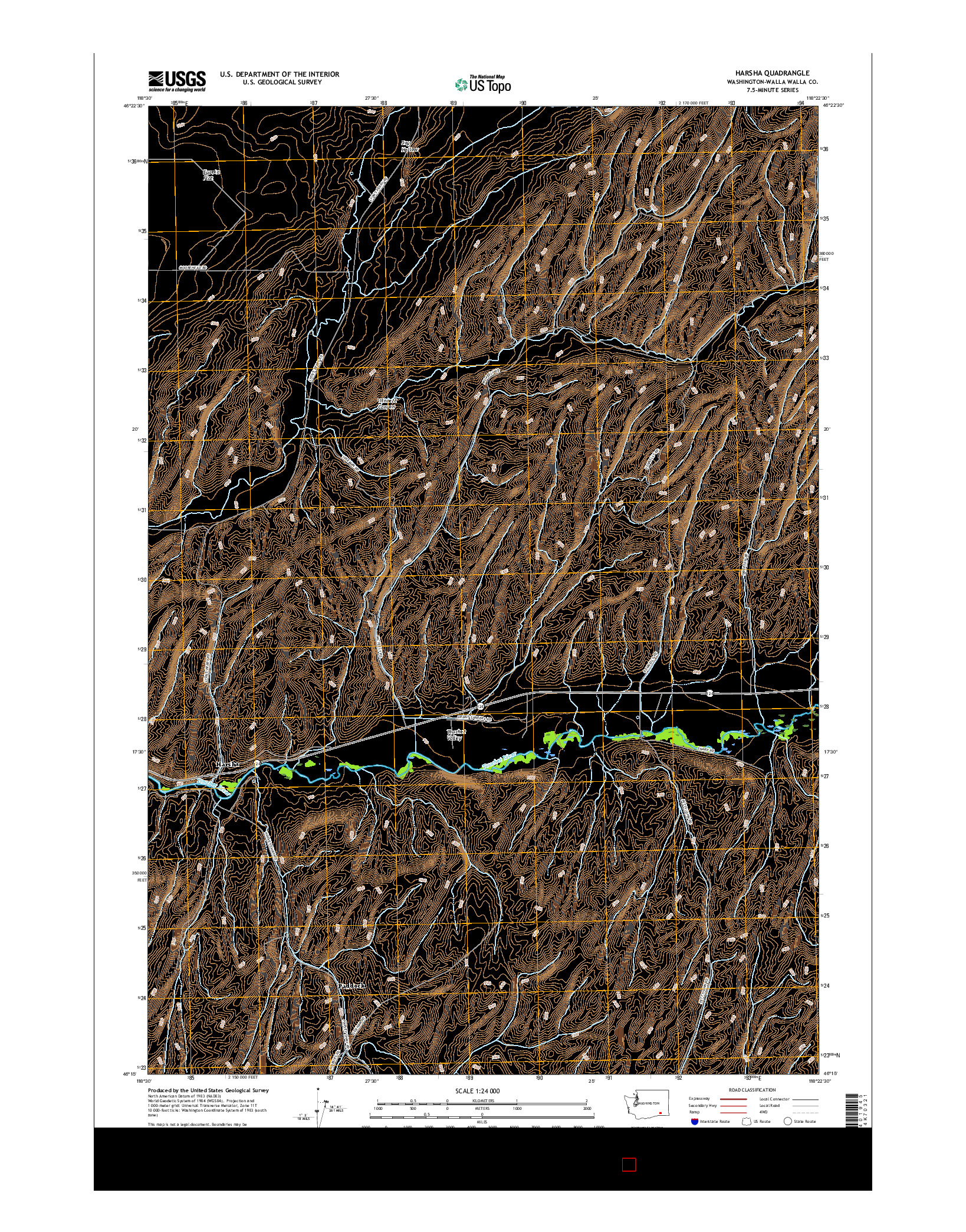 USGS US TOPO 7.5-MINUTE MAP FOR HARSHA, WA 2017