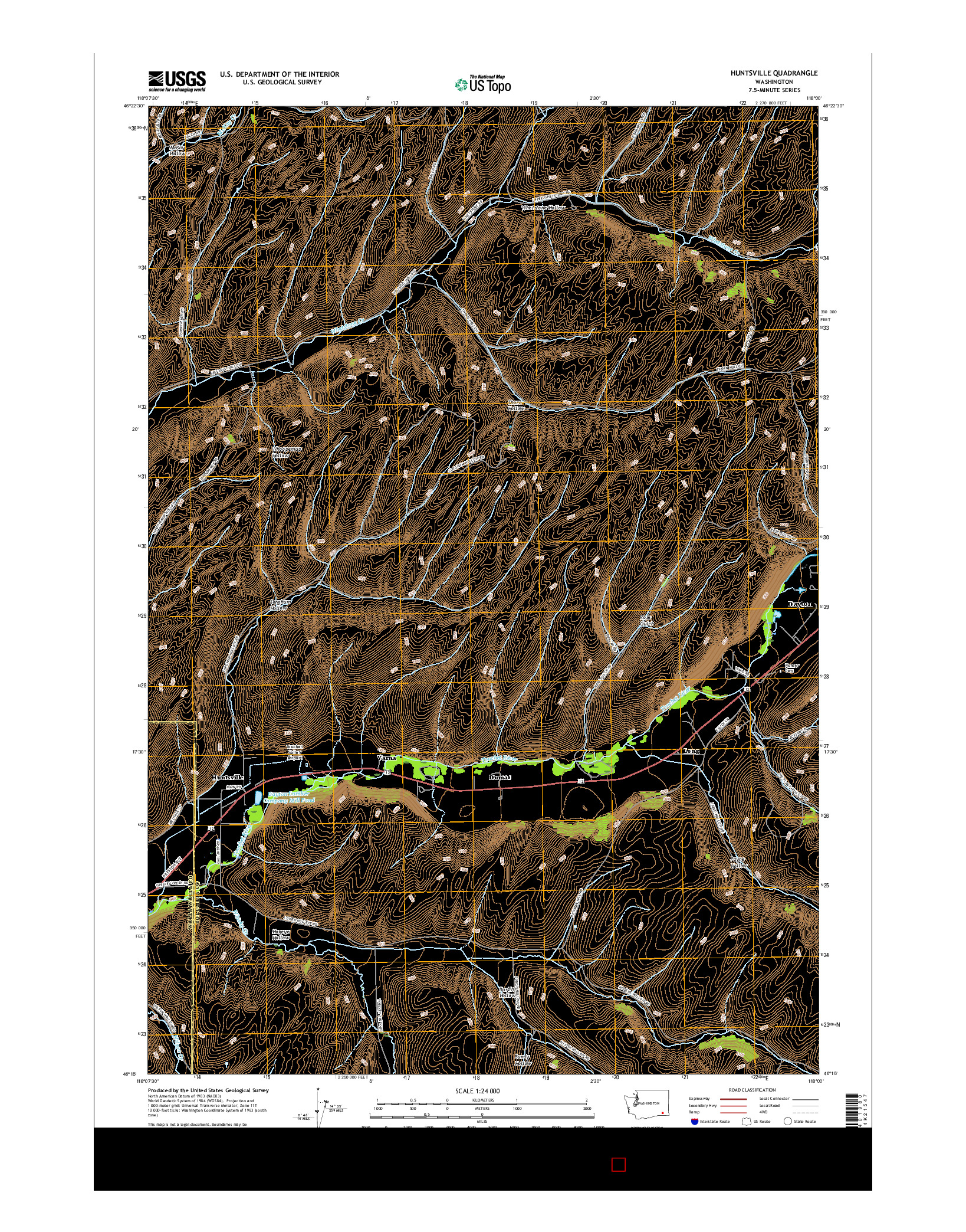 USGS US TOPO 7.5-MINUTE MAP FOR HUNTSVILLE, WA 2017