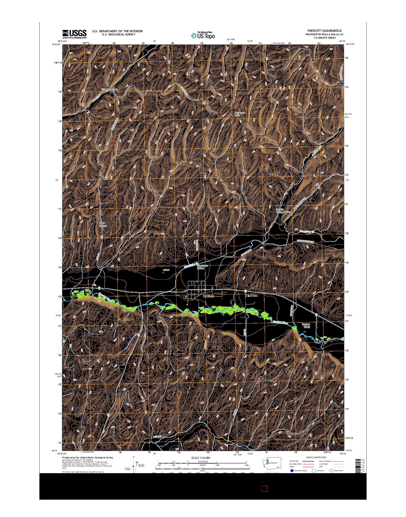 USGS US TOPO 7.5-MINUTE MAP FOR PRESCOTT, WA 2017