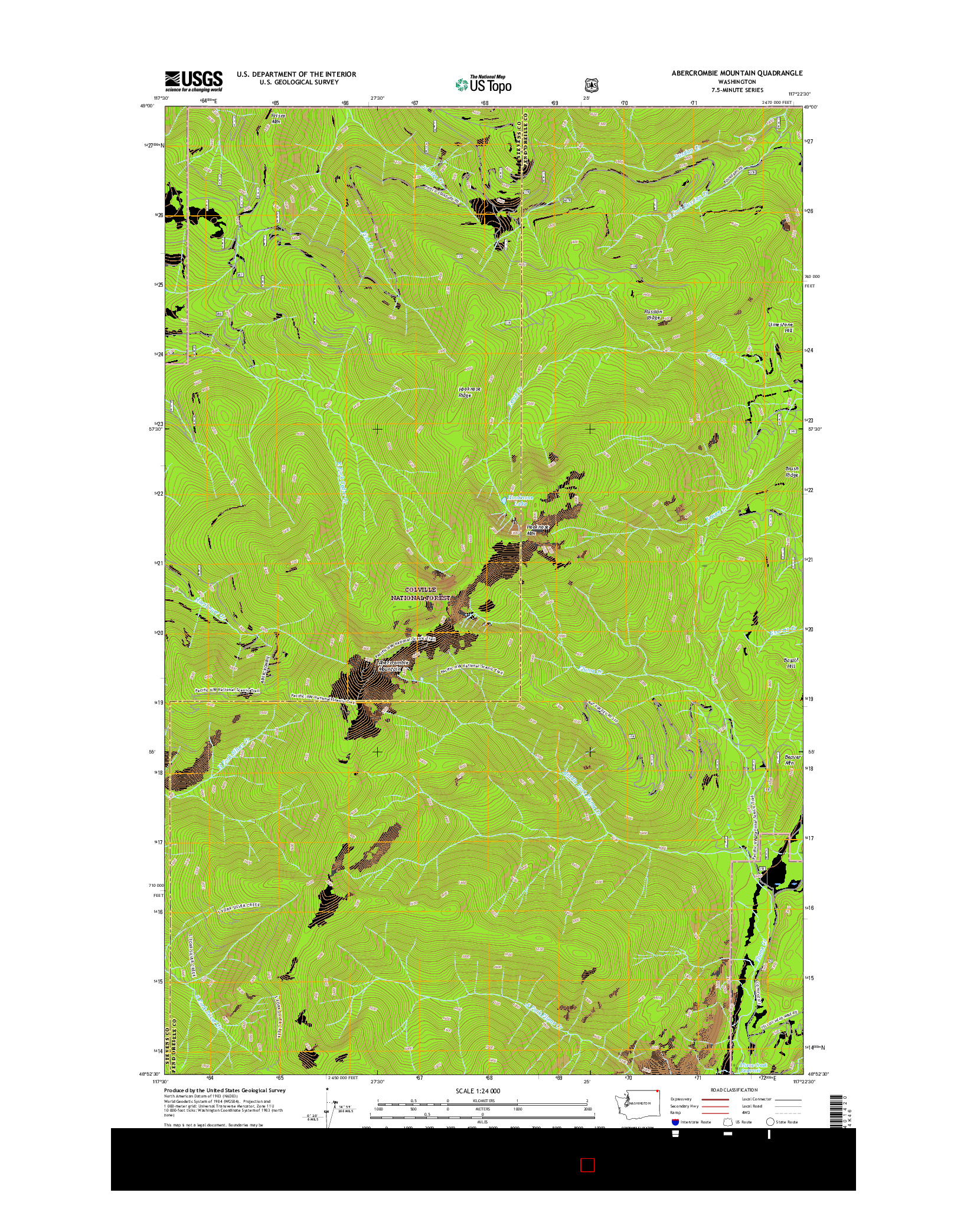 USGS US TOPO 7.5-MINUTE MAP FOR ABERCROMBIE MOUNTAIN, WA 2017