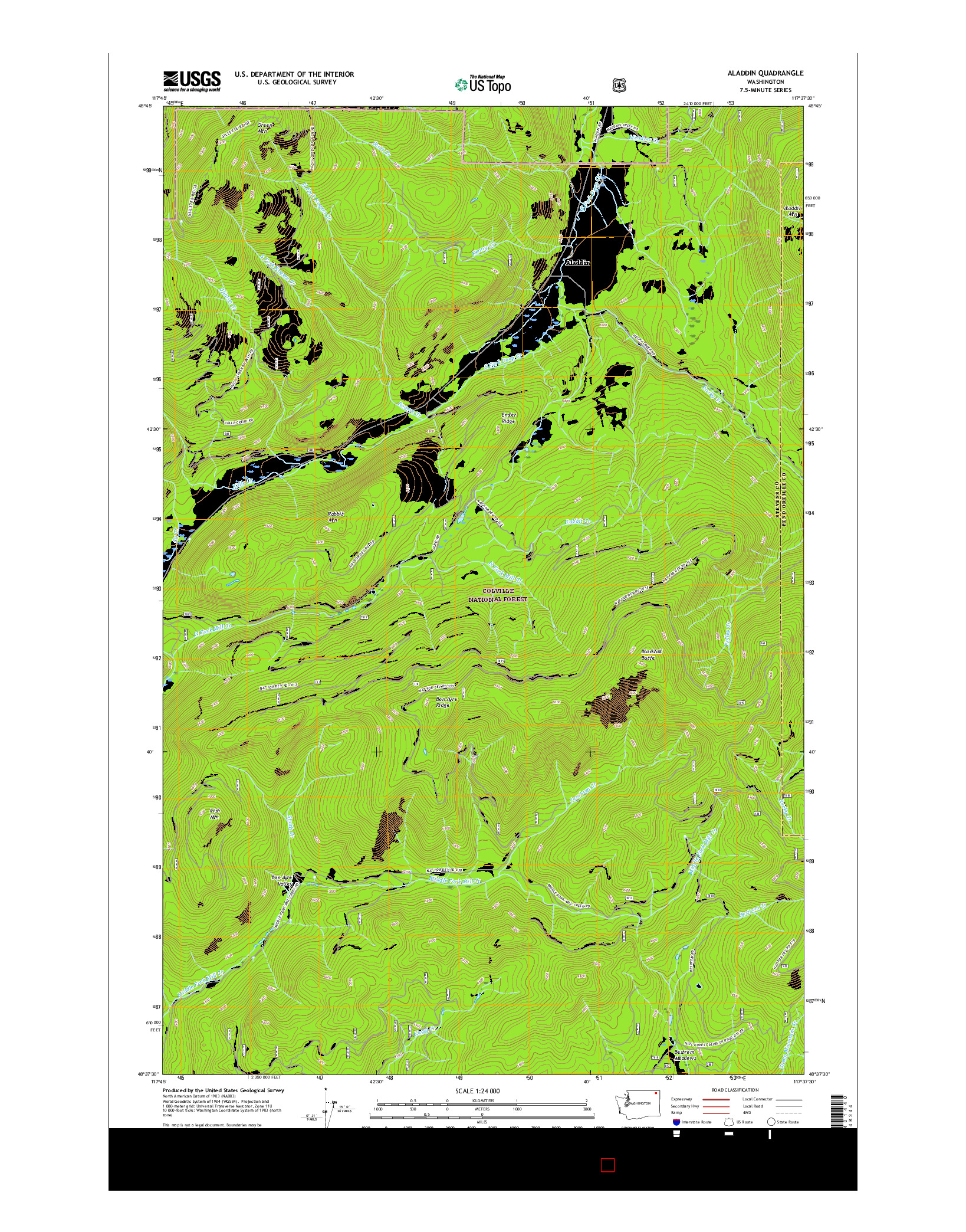 USGS US TOPO 7.5-MINUTE MAP FOR ALADDIN, WA 2017