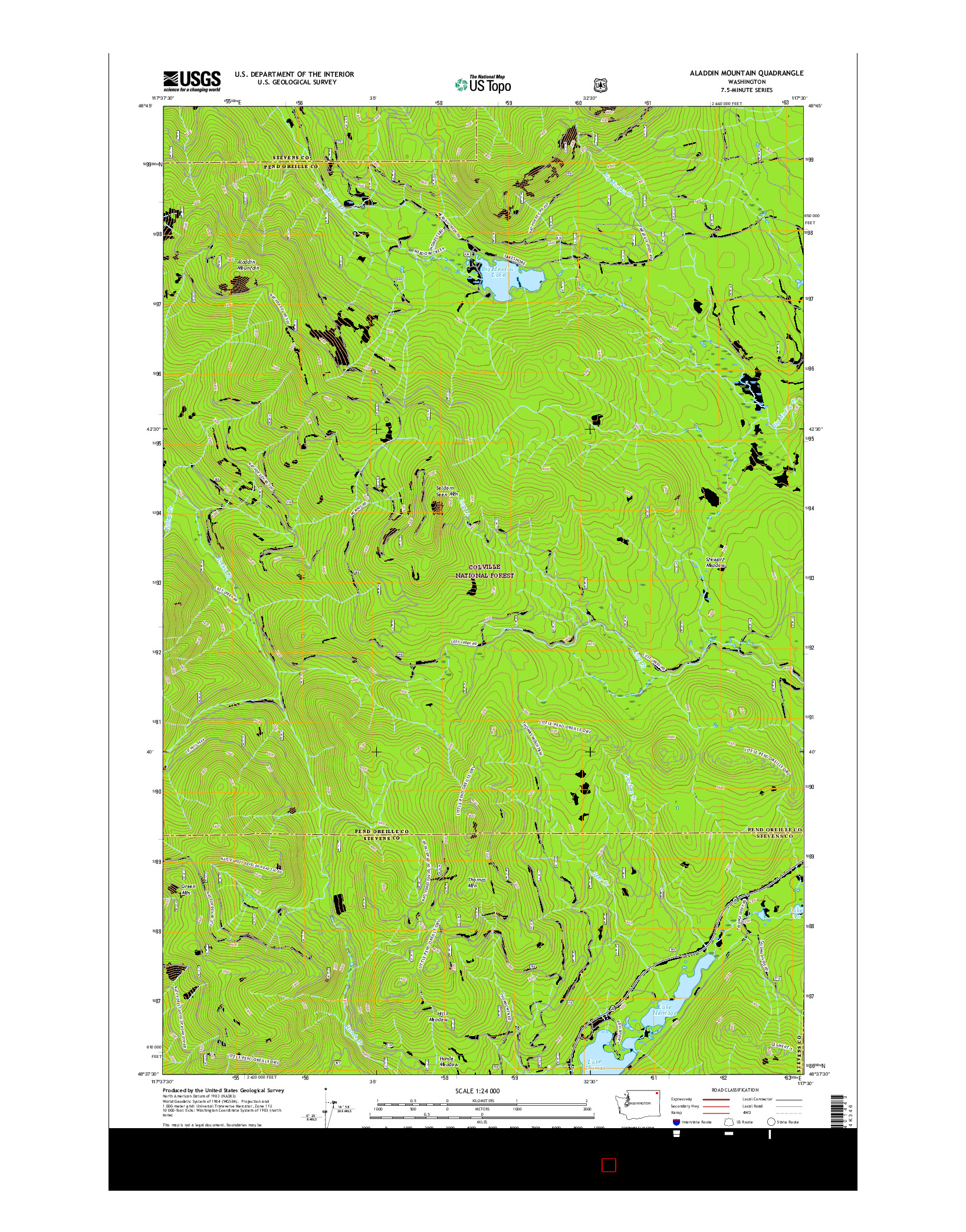 USGS US TOPO 7.5-MINUTE MAP FOR ALADDIN MOUNTAIN, WA 2017