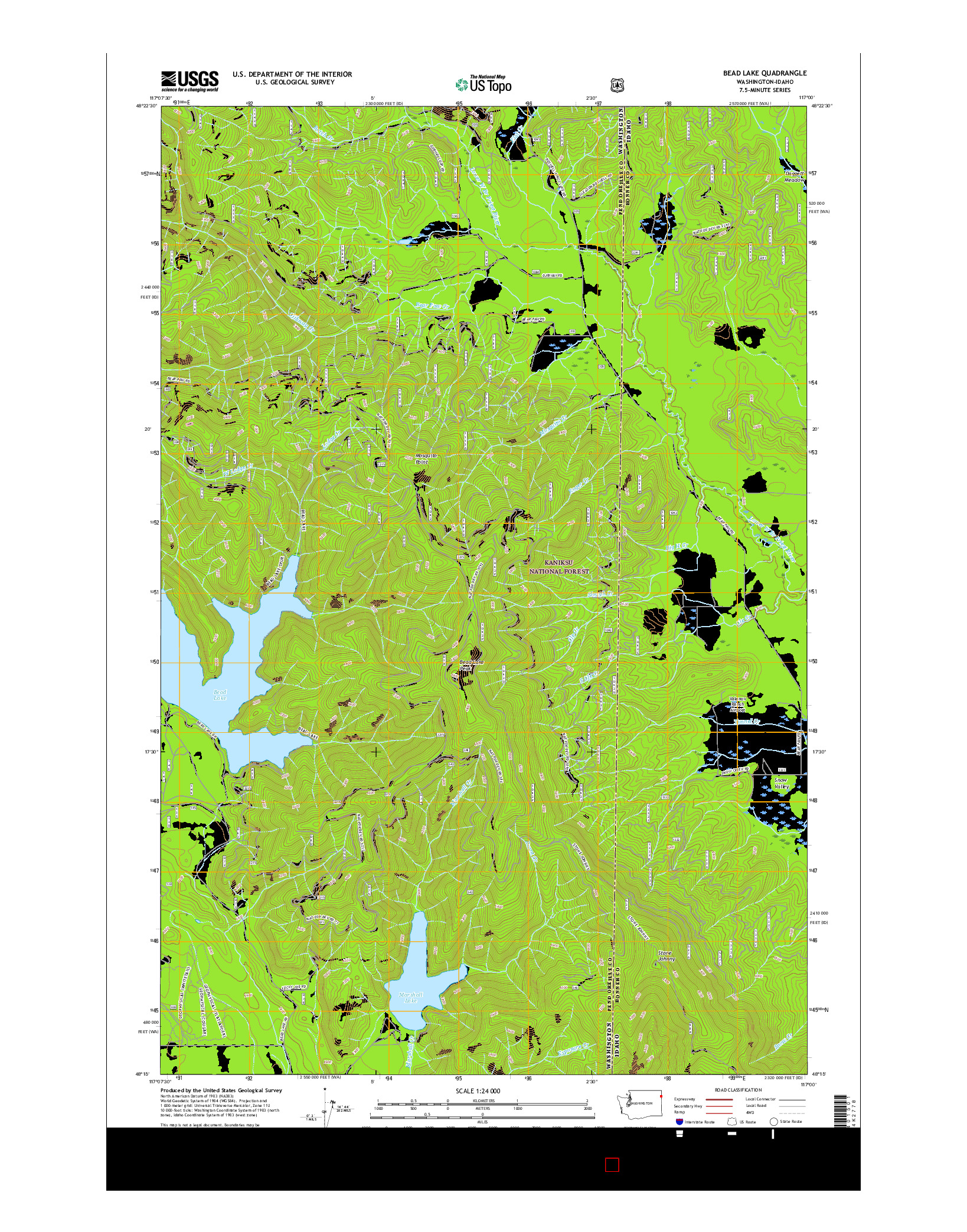 USGS US TOPO 7.5-MINUTE MAP FOR BEAD LAKE, WA-ID 2017