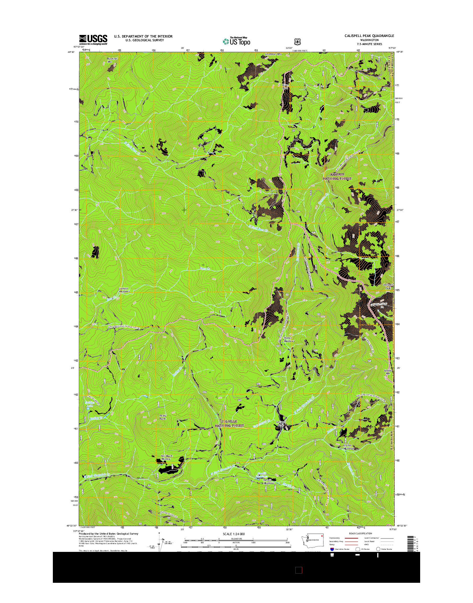 USGS US TOPO 7.5-MINUTE MAP FOR CALISPELL PEAK, WA 2017