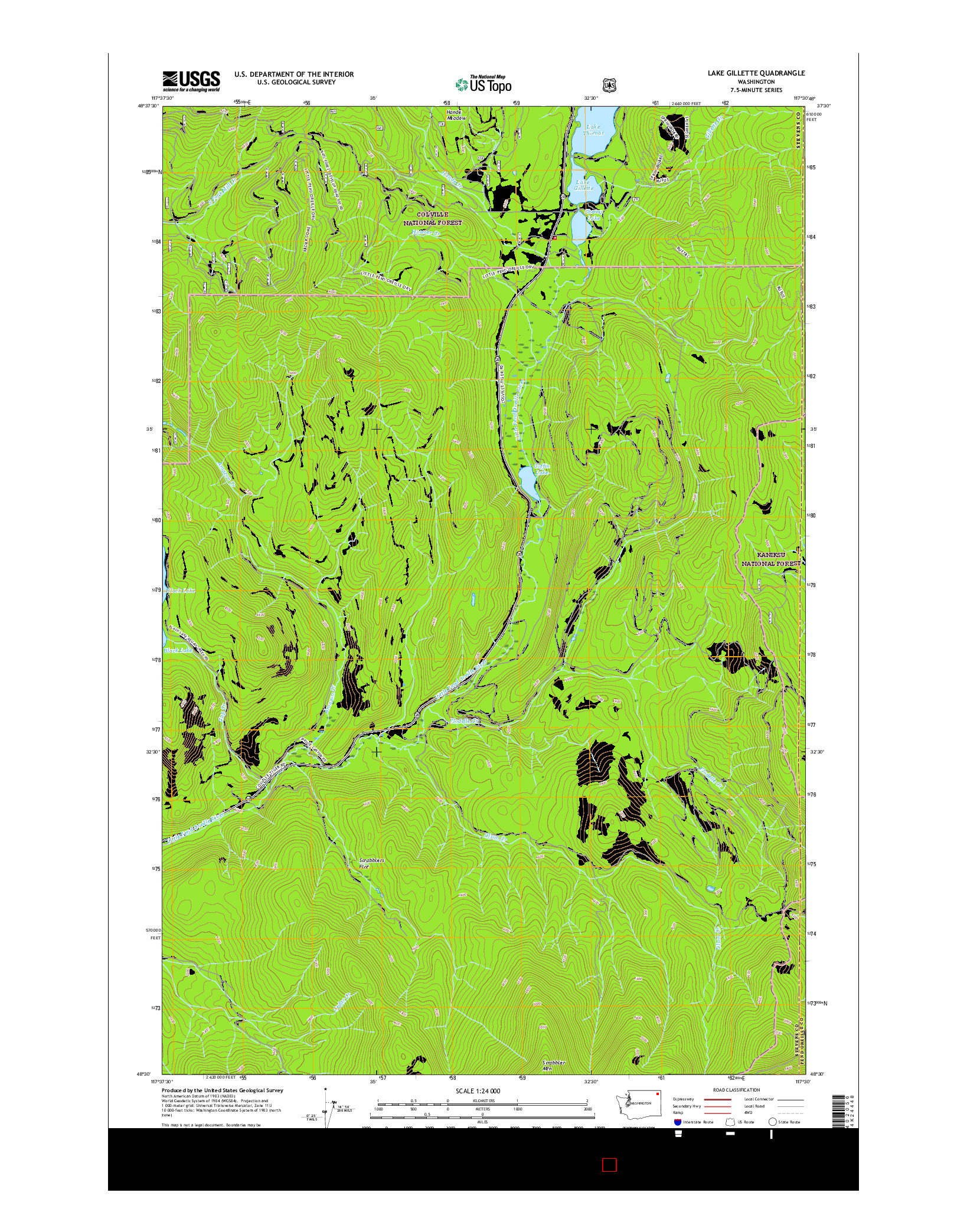 USGS US TOPO 7.5-MINUTE MAP FOR LAKE GILLETTE, WA 2017