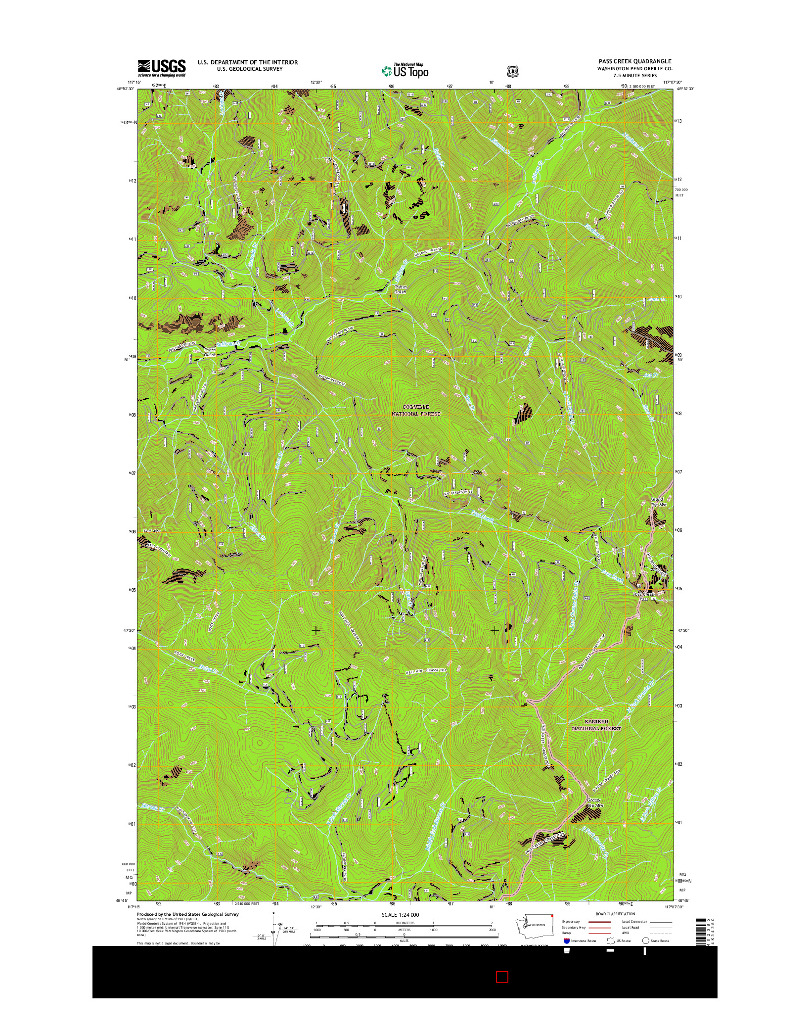 USGS US TOPO 7.5-MINUTE MAP FOR PASS CREEK, WA 2017