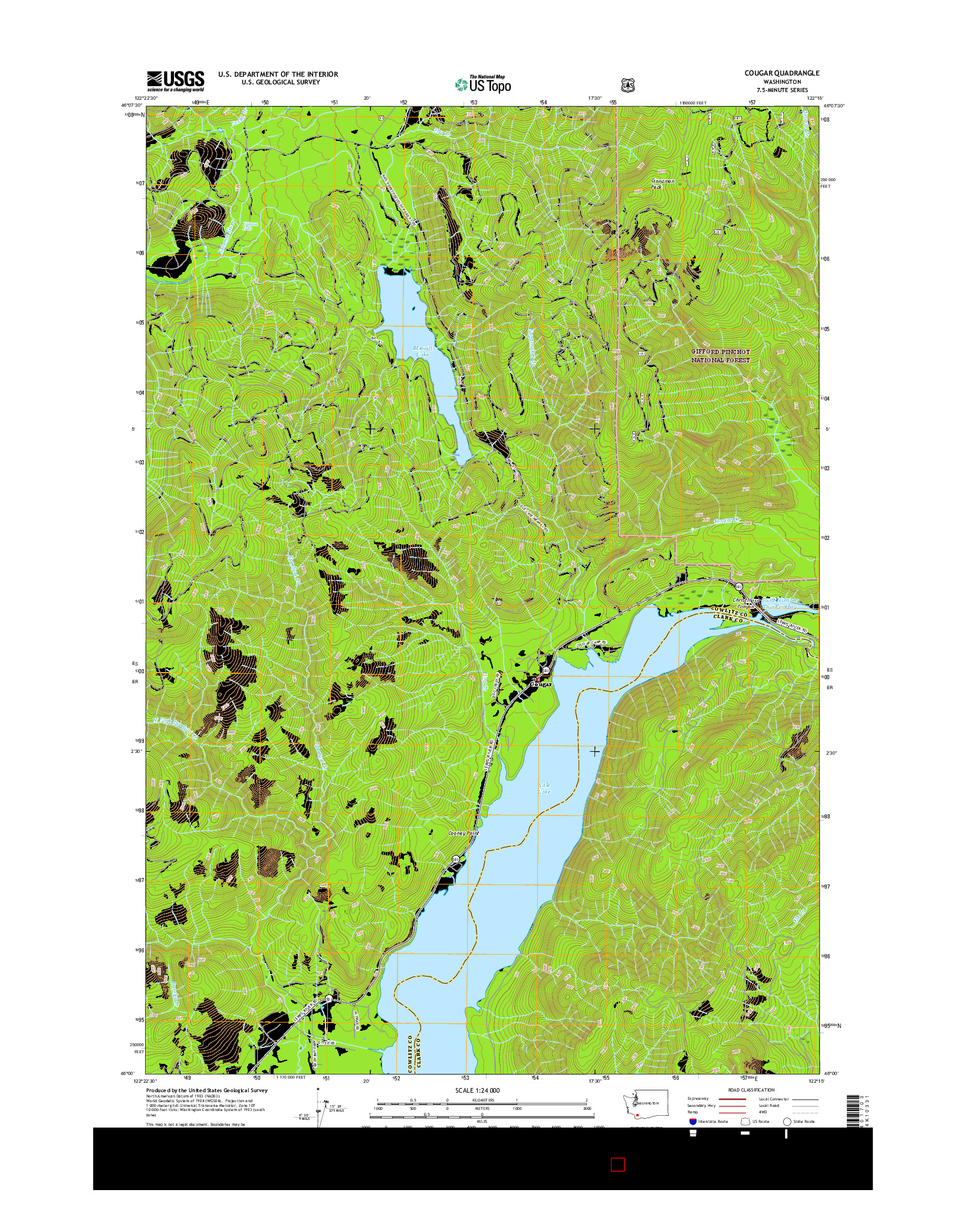USGS US TOPO 7.5-MINUTE MAP FOR COUGAR, WA 2017
