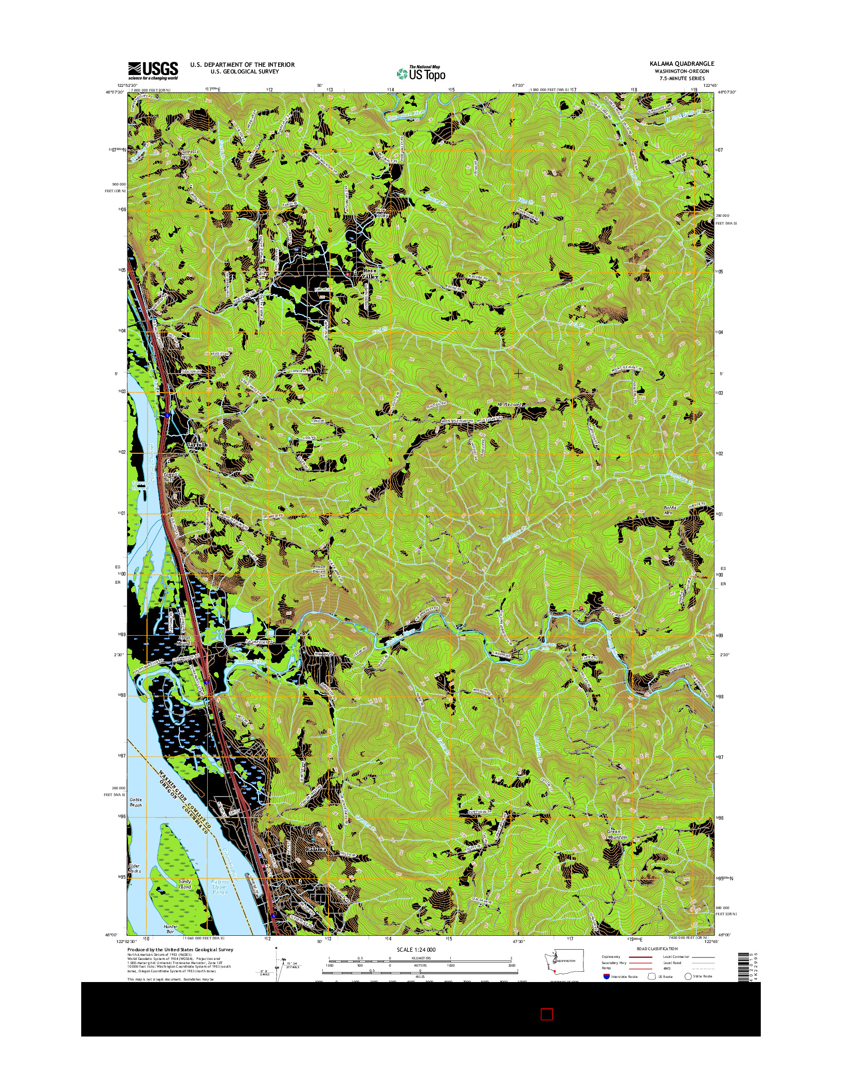 USGS US TOPO 7.5-MINUTE MAP FOR KALAMA, WA-OR 2017