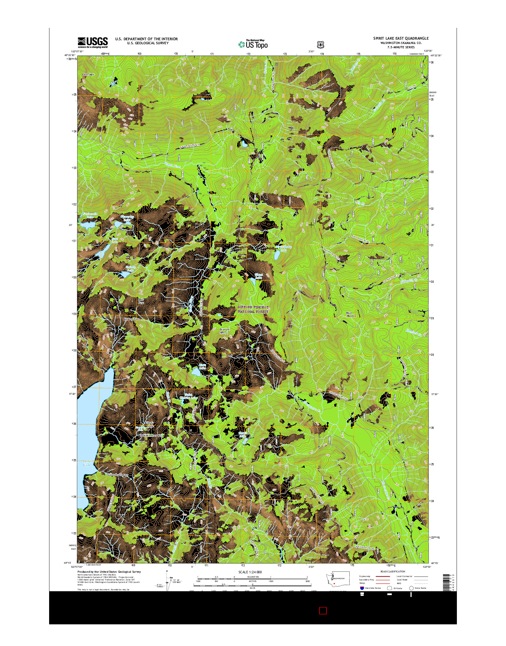 USGS US TOPO 7.5-MINUTE MAP FOR SPIRIT LAKE EAST, WA 2017