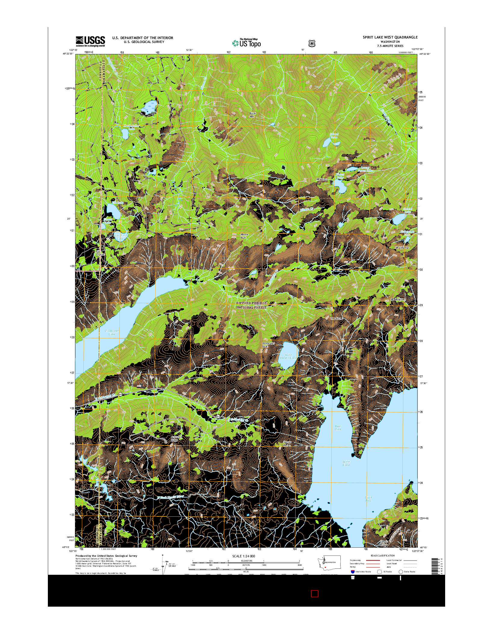 USGS US TOPO 7.5-MINUTE MAP FOR SPIRIT LAKE WEST, WA 2017