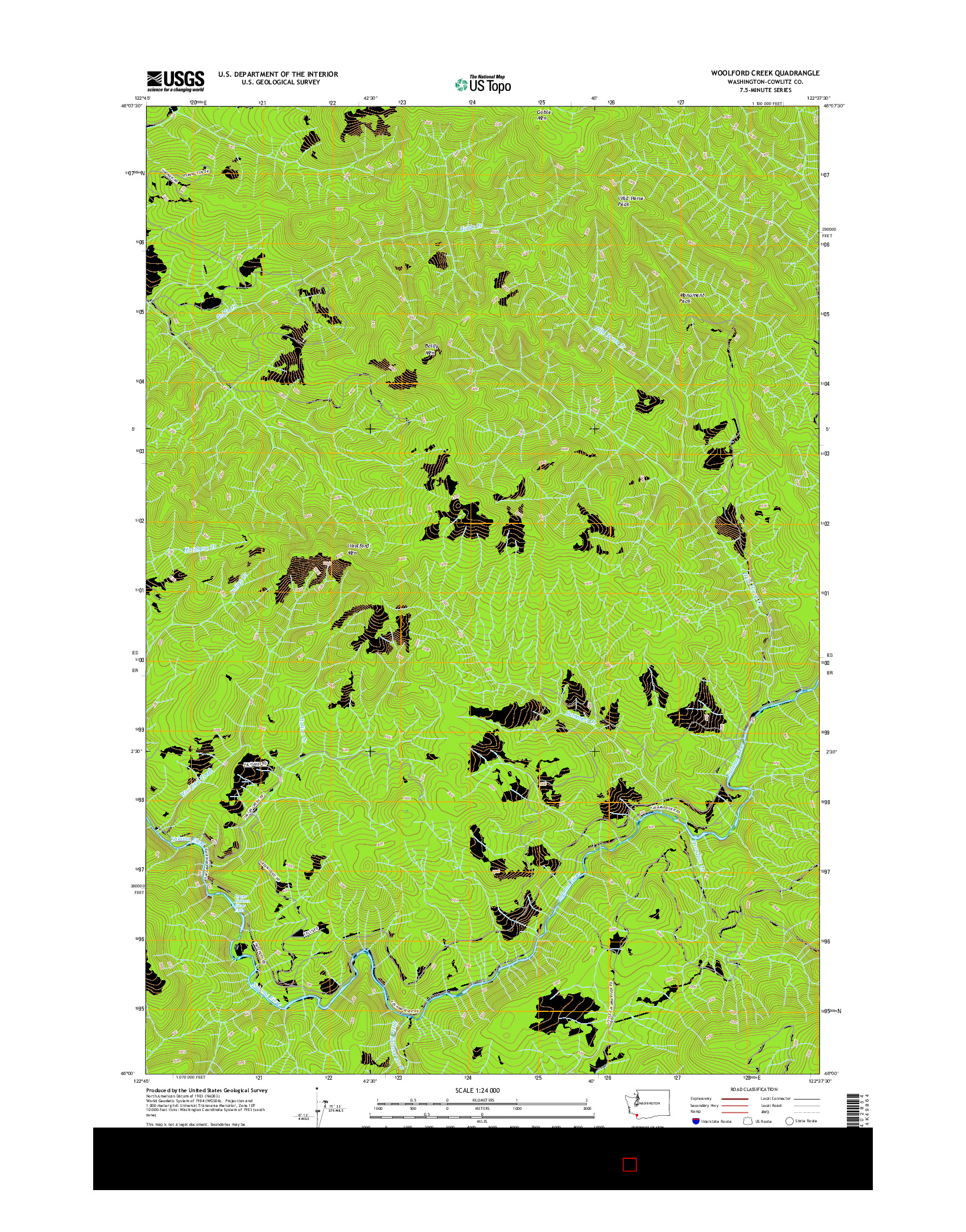 USGS US TOPO 7.5-MINUTE MAP FOR WOOLFORD CREEK, WA 2017