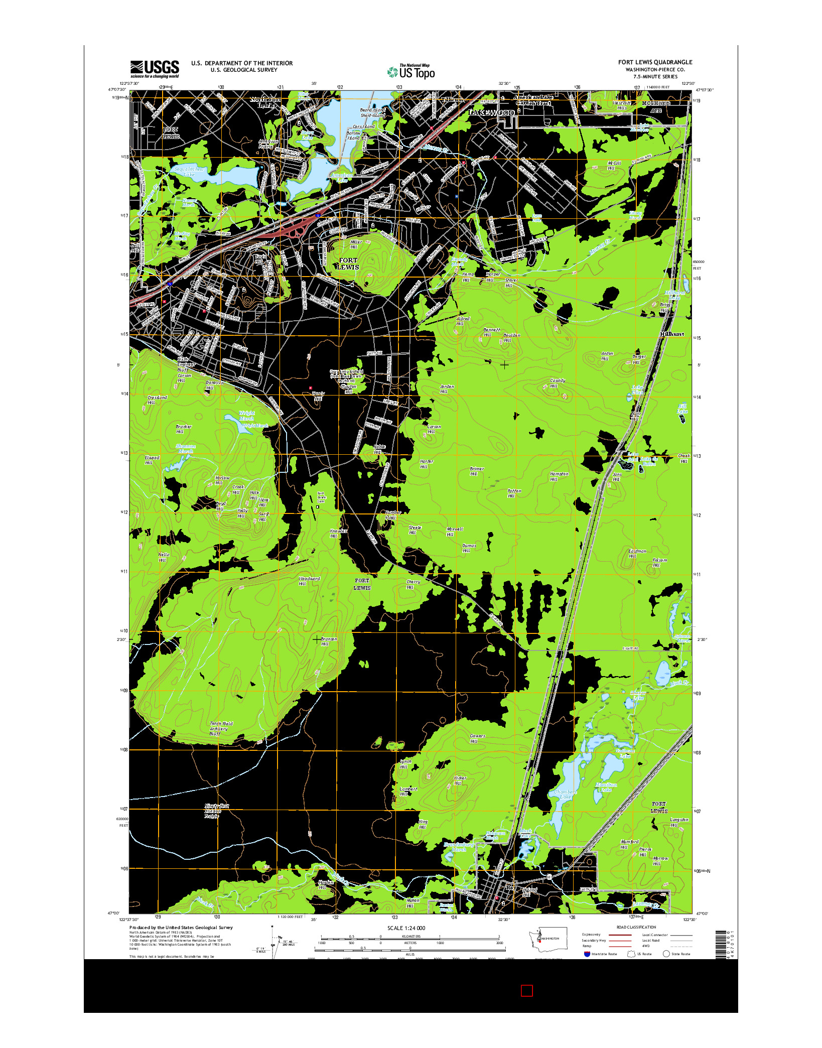 USGS US TOPO 7.5-MINUTE MAP FOR FORT LEWIS, WA 2017
