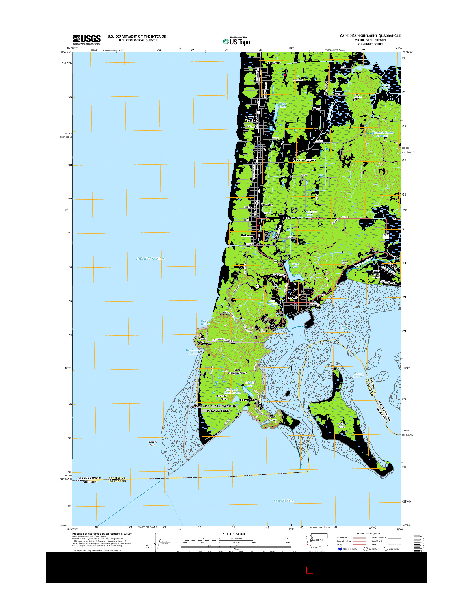 USGS US TOPO 7.5-MINUTE MAP FOR CAPE DISAPPOINTMENT, WA-OR 2017