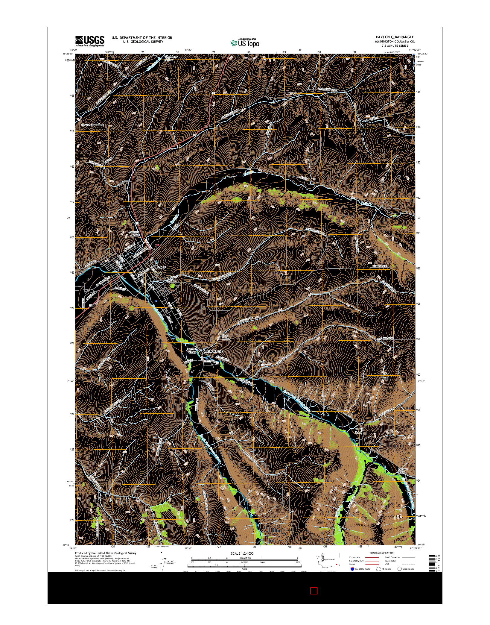 USGS US TOPO 7.5-MINUTE MAP FOR DAYTON, WA 2017