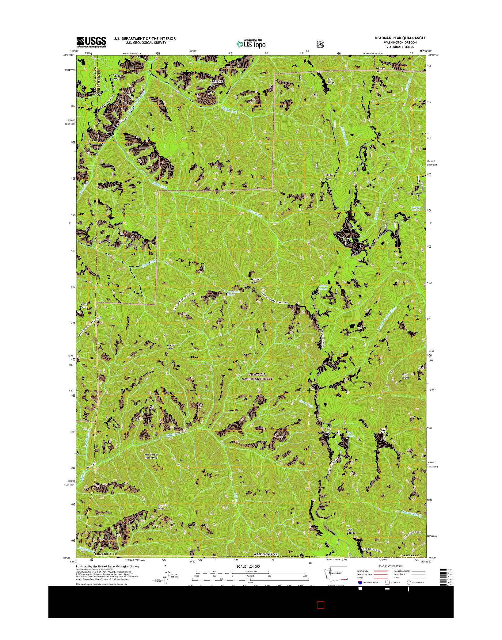 USGS US TOPO 7.5-MINUTE MAP FOR DEADMAN PEAK, WA-OR 2017