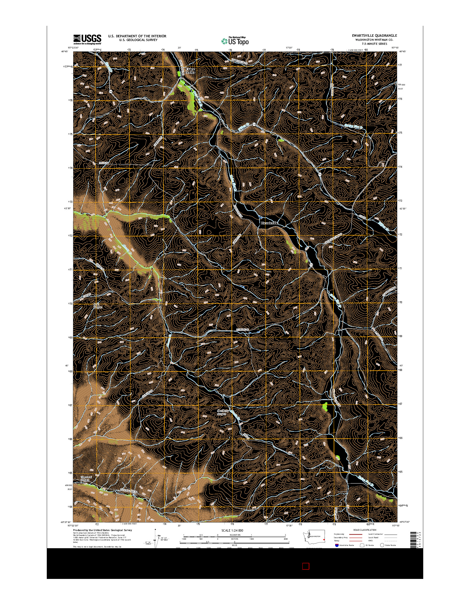 USGS US TOPO 7.5-MINUTE MAP FOR EWARTSVILLE, WA 2017