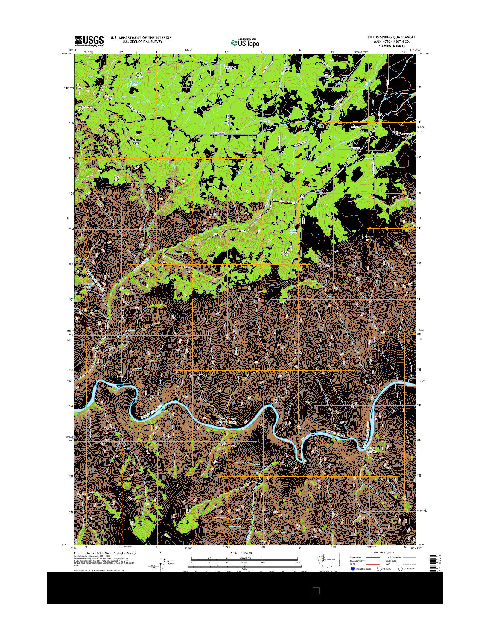 USGS US TOPO 7.5-MINUTE MAP FOR FIELDS SPRING, WA 2017