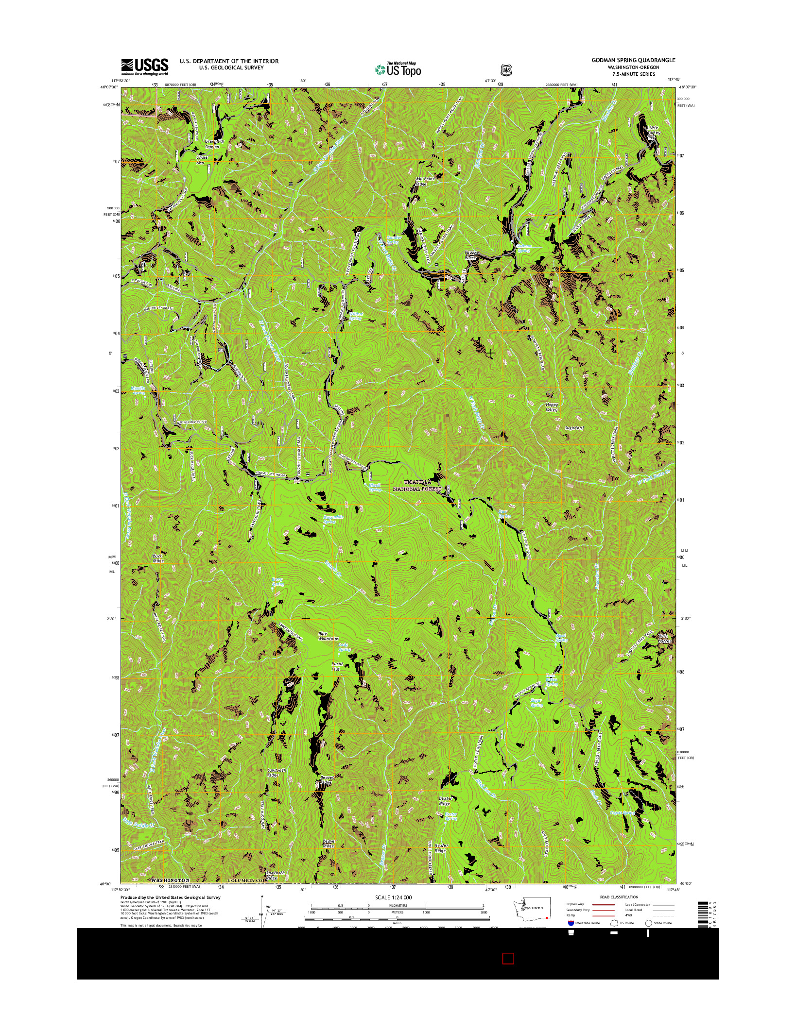 USGS US TOPO 7.5-MINUTE MAP FOR GODMAN SPRING, WA-OR 2017