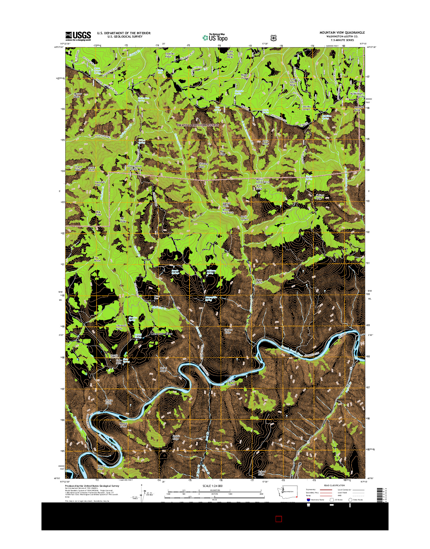 USGS US TOPO 7.5-MINUTE MAP FOR MOUNTAIN VIEW, WA 2017