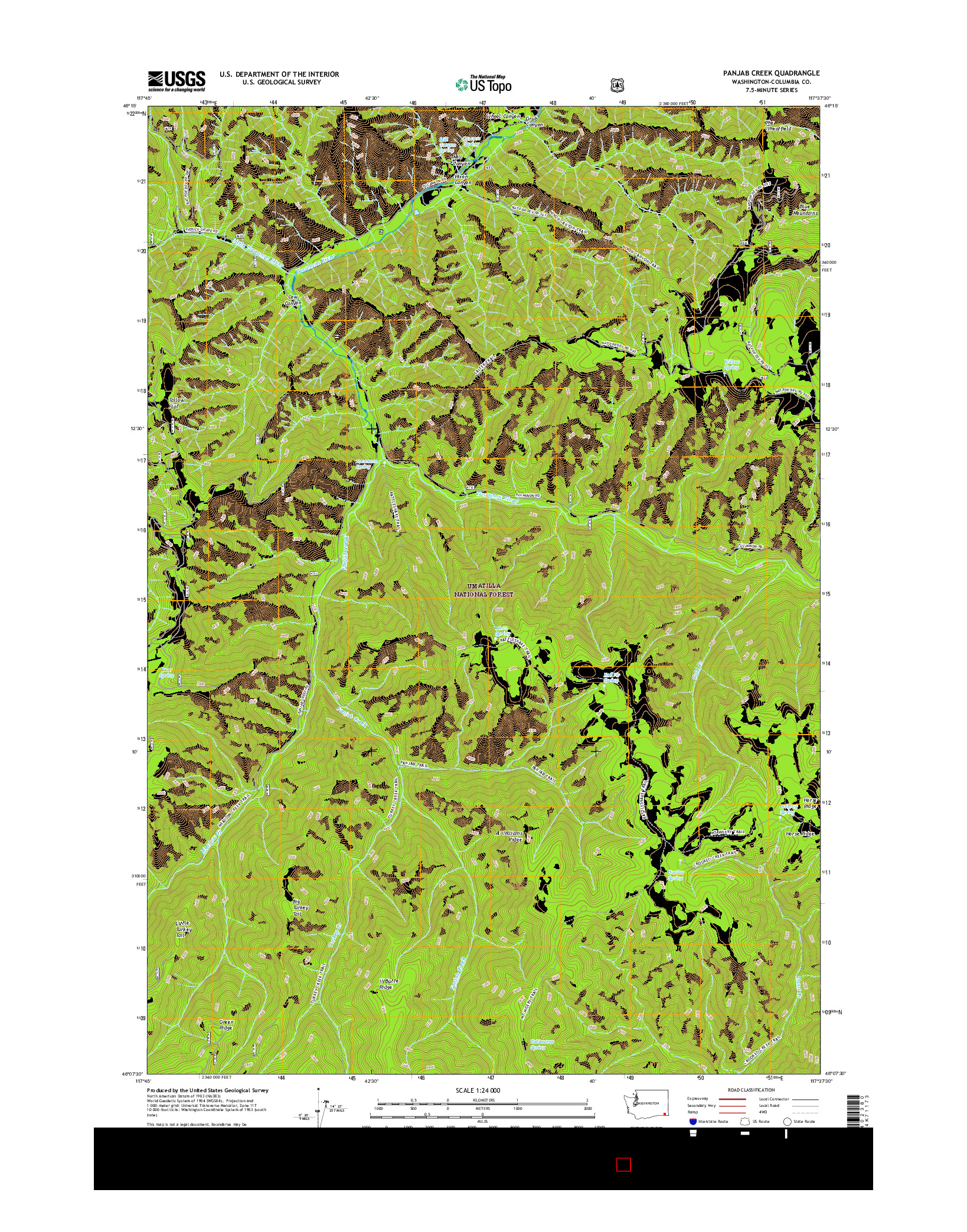 USGS US TOPO 7.5-MINUTE MAP FOR PANJAB CREEK, WA 2017