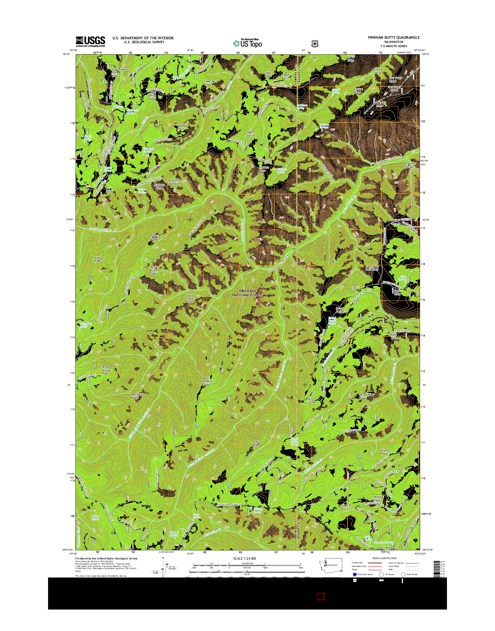 USGS US TOPO 7.5-MINUTE MAP FOR PINKHAM BUTTE, WA 2017