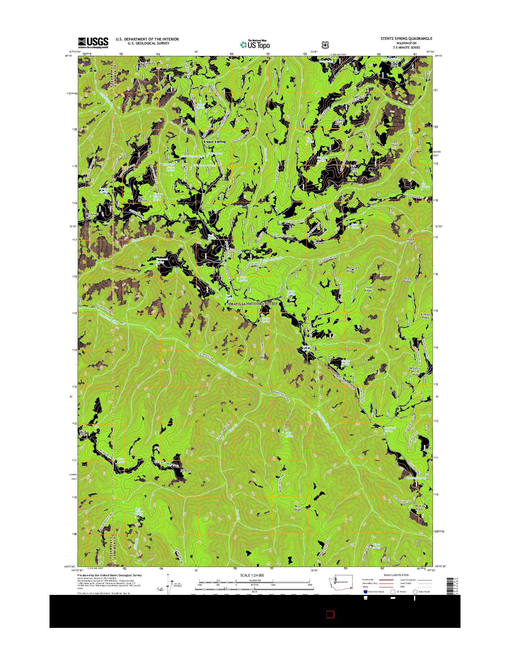 USGS US TOPO 7.5-MINUTE MAP FOR STENTZ SPRING, WA 2017