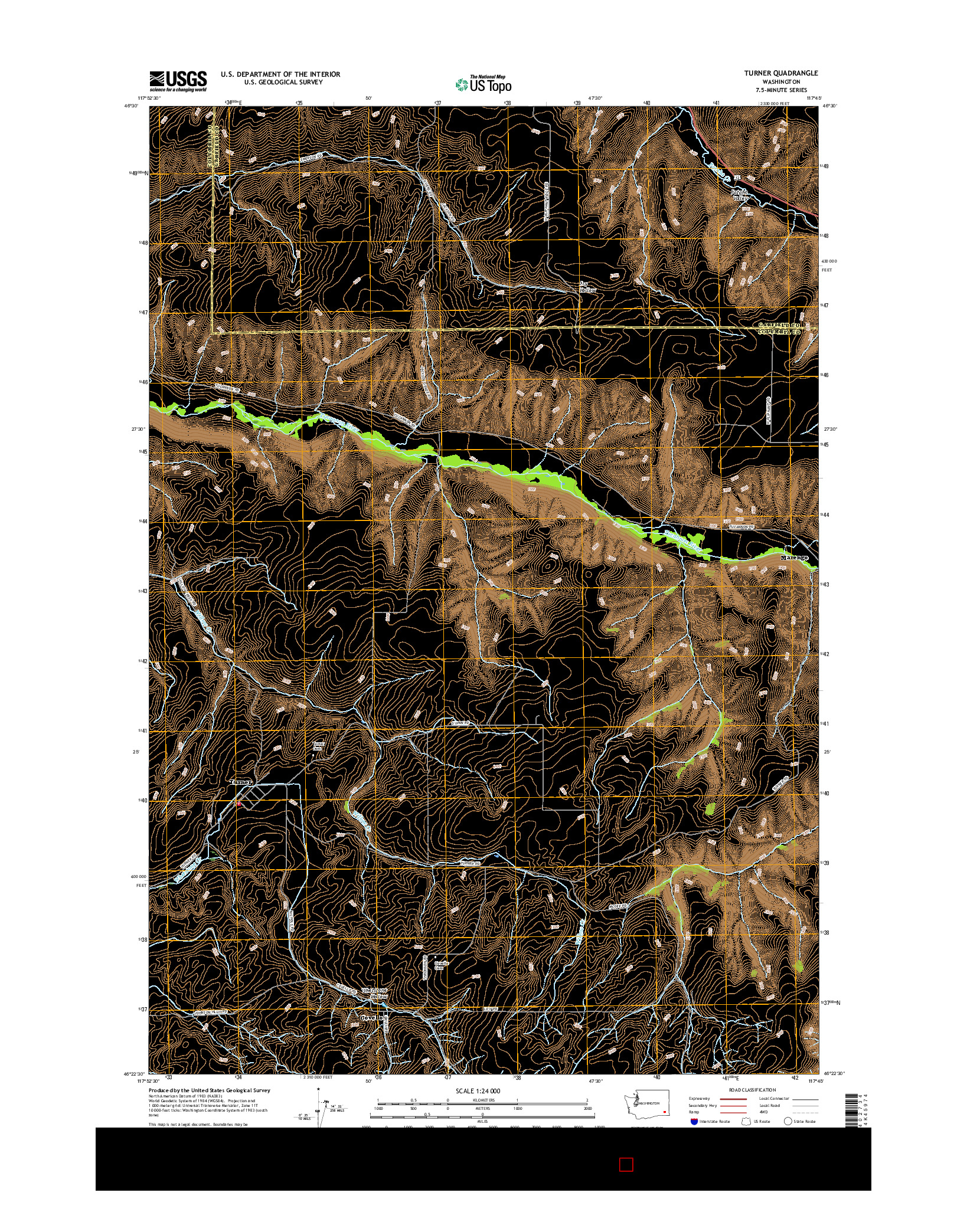 USGS US TOPO 7.5-MINUTE MAP FOR TURNER, WA 2017