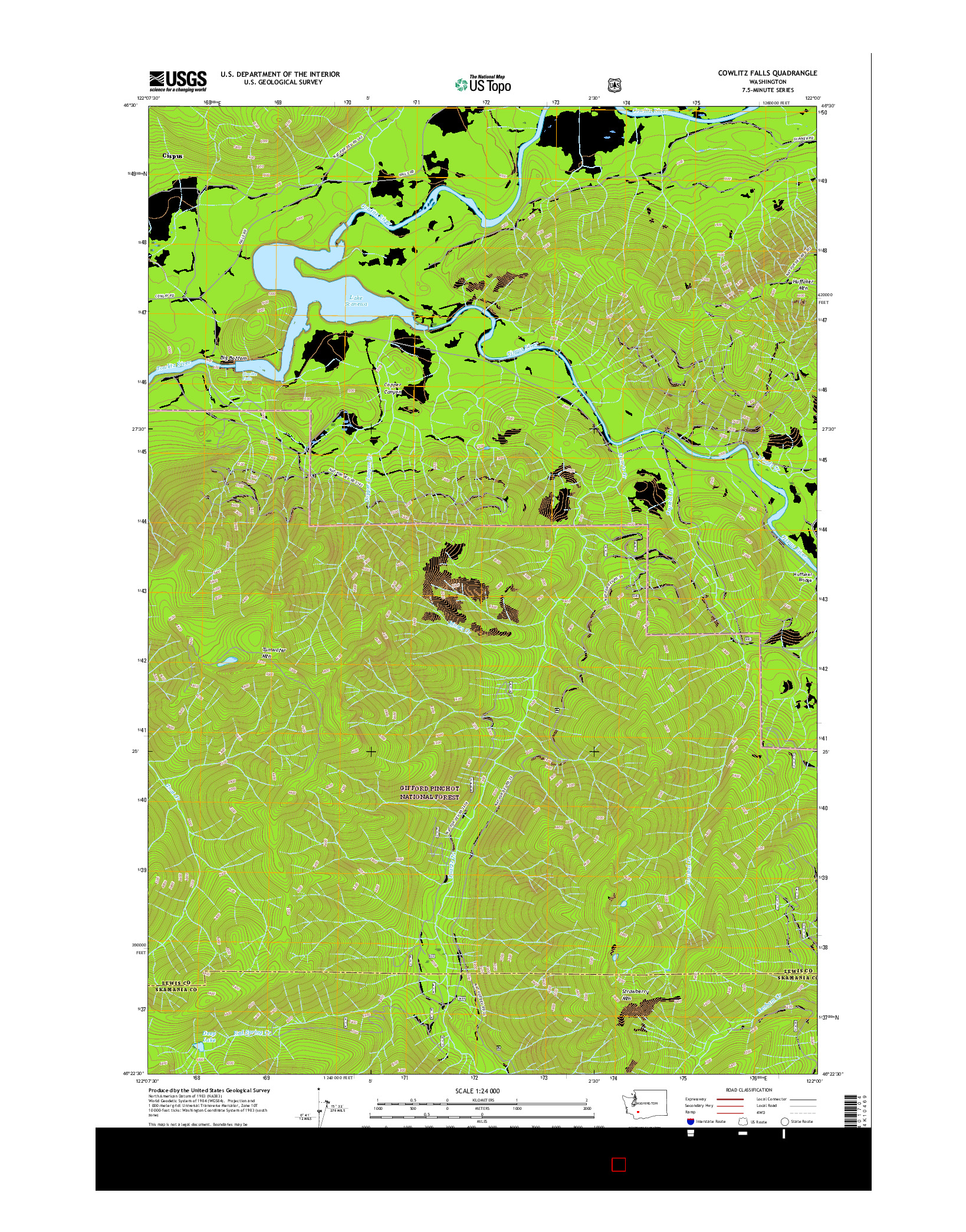 USGS US TOPO 7.5-MINUTE MAP FOR COWLITZ FALLS, WA 2017