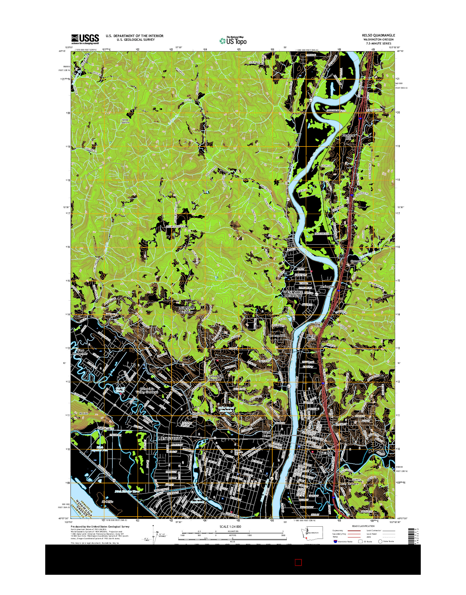 USGS US TOPO 7.5-MINUTE MAP FOR KELSO, WA-OR 2017