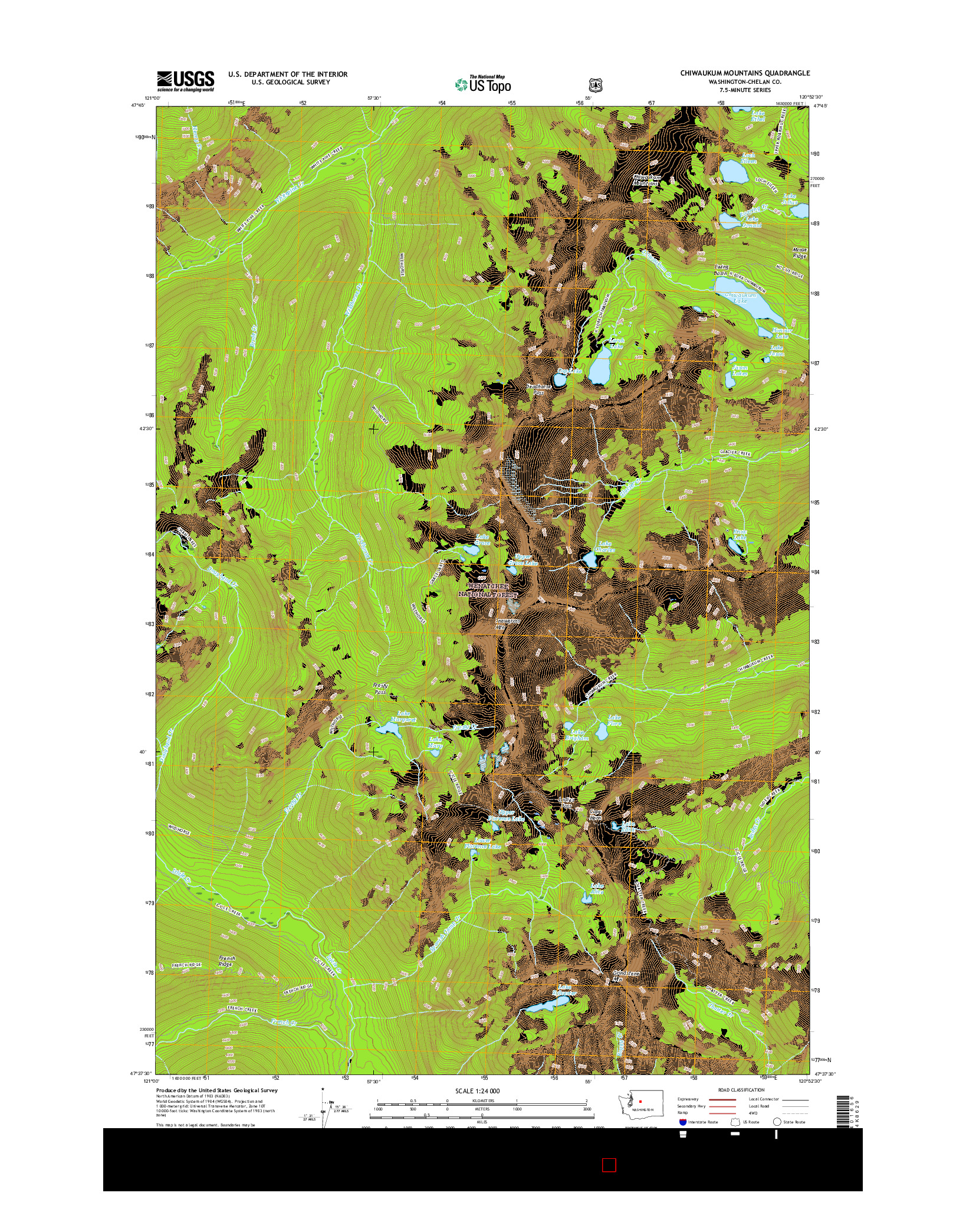 USGS US TOPO 7.5-MINUTE MAP FOR CHIWAUKUM MOUNTAINS, WA 2017