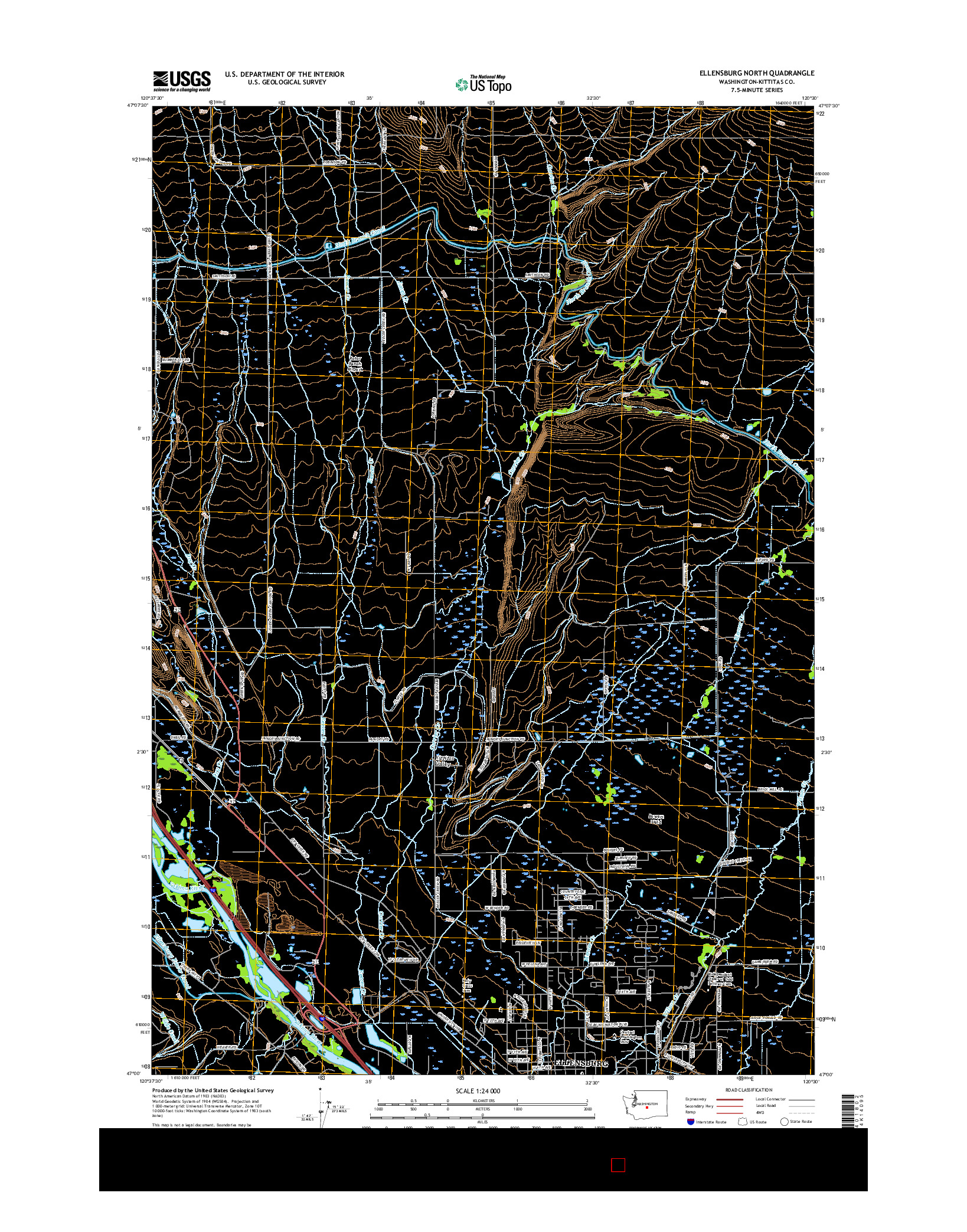 USGS US TOPO 7.5-MINUTE MAP FOR ELLENSBURG NORTH, WA 2017