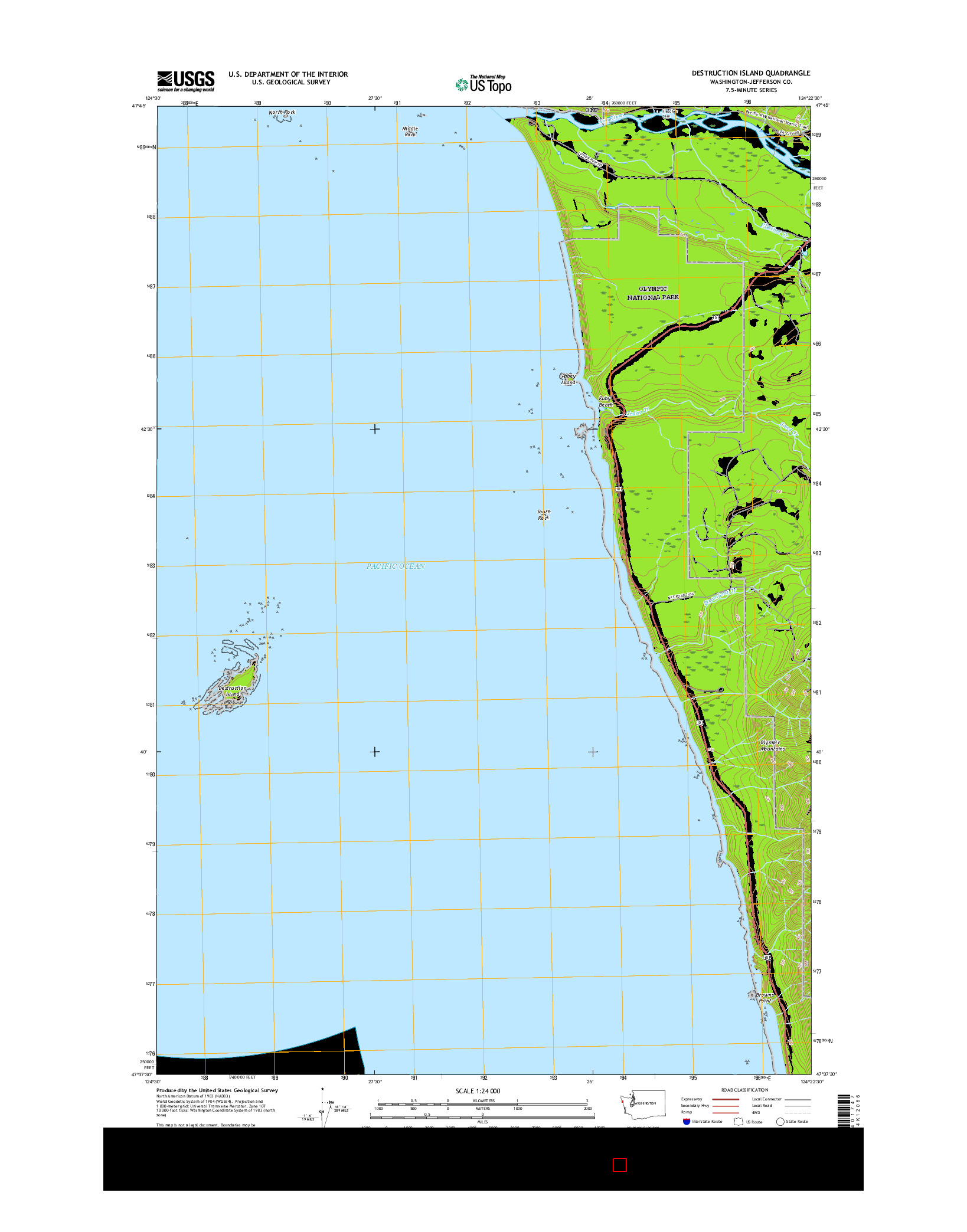 USGS US TOPO 7.5-MINUTE MAP FOR DESTRUCTION ISLAND, WA 2017
