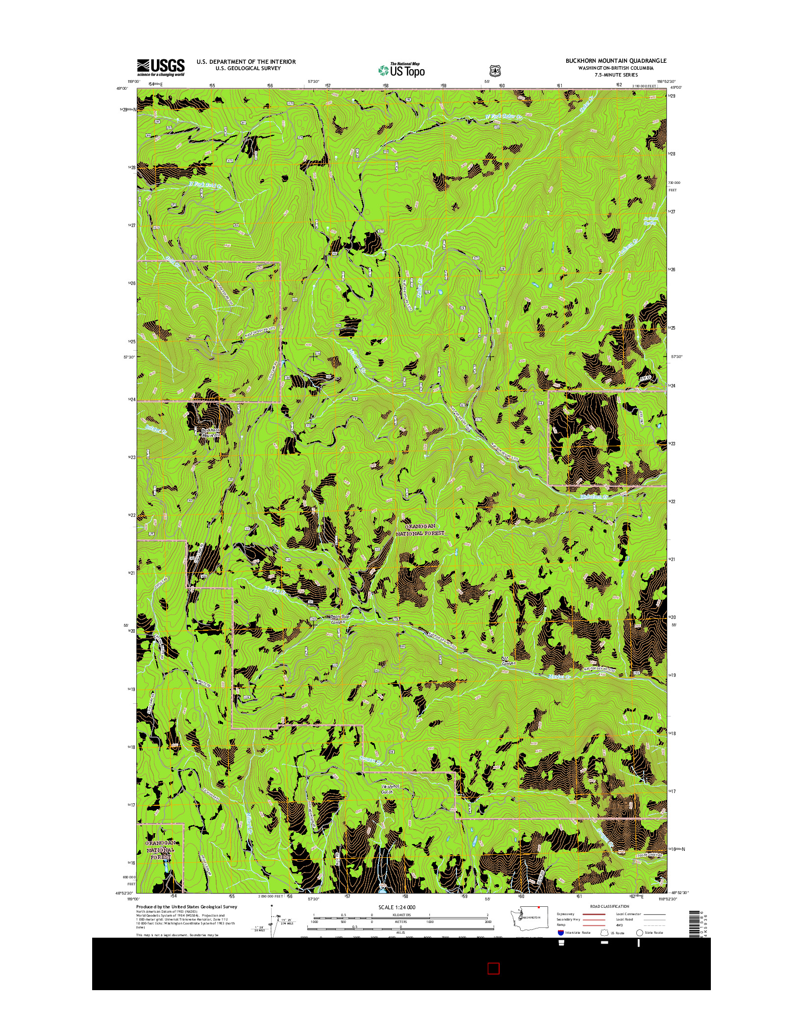 USGS US TOPO 7.5-MINUTE MAP FOR BUCKHORN MOUNTAIN, WA-BC 2017