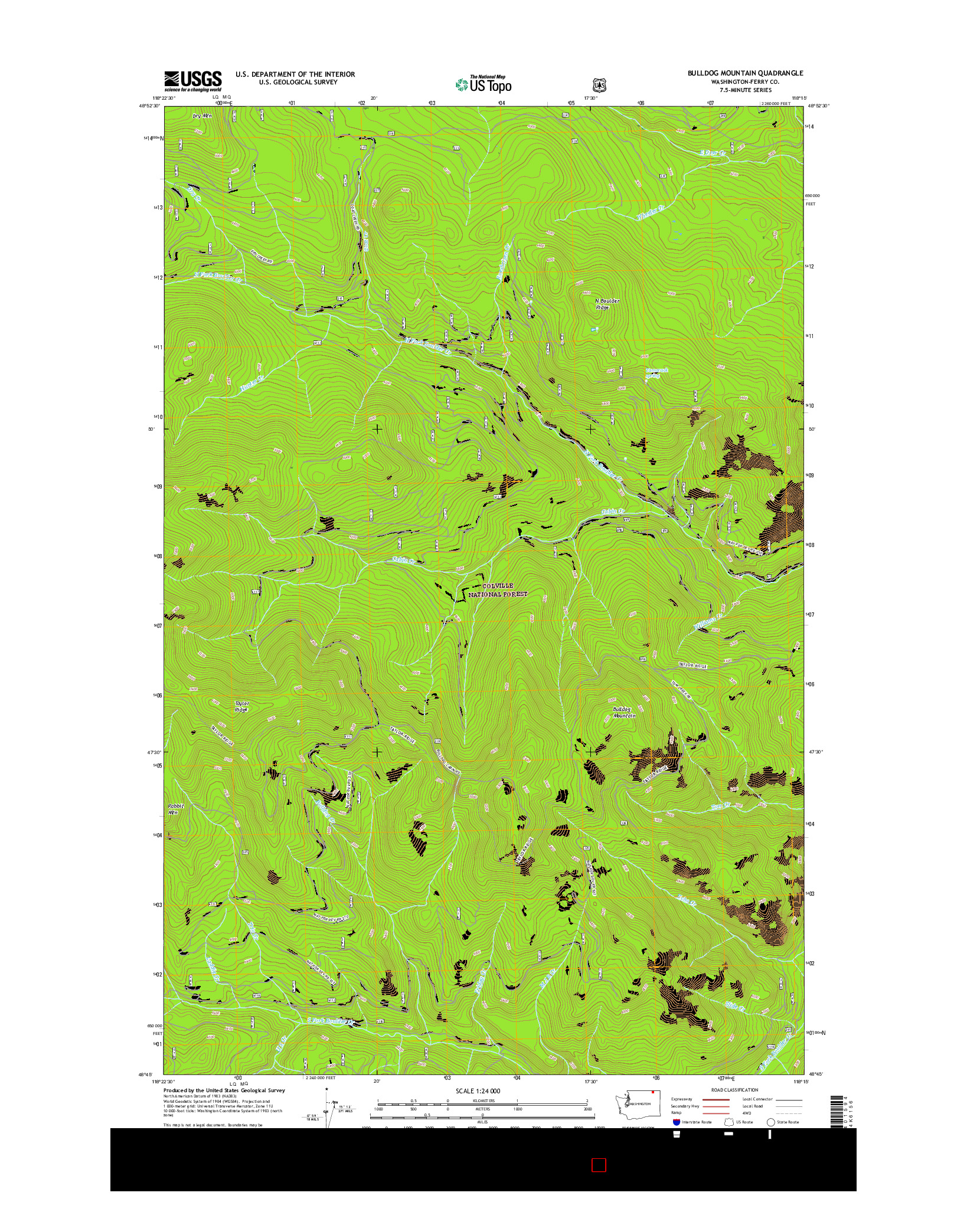 USGS US TOPO 7.5-MINUTE MAP FOR BULLDOG MOUNTAIN, WA 2017