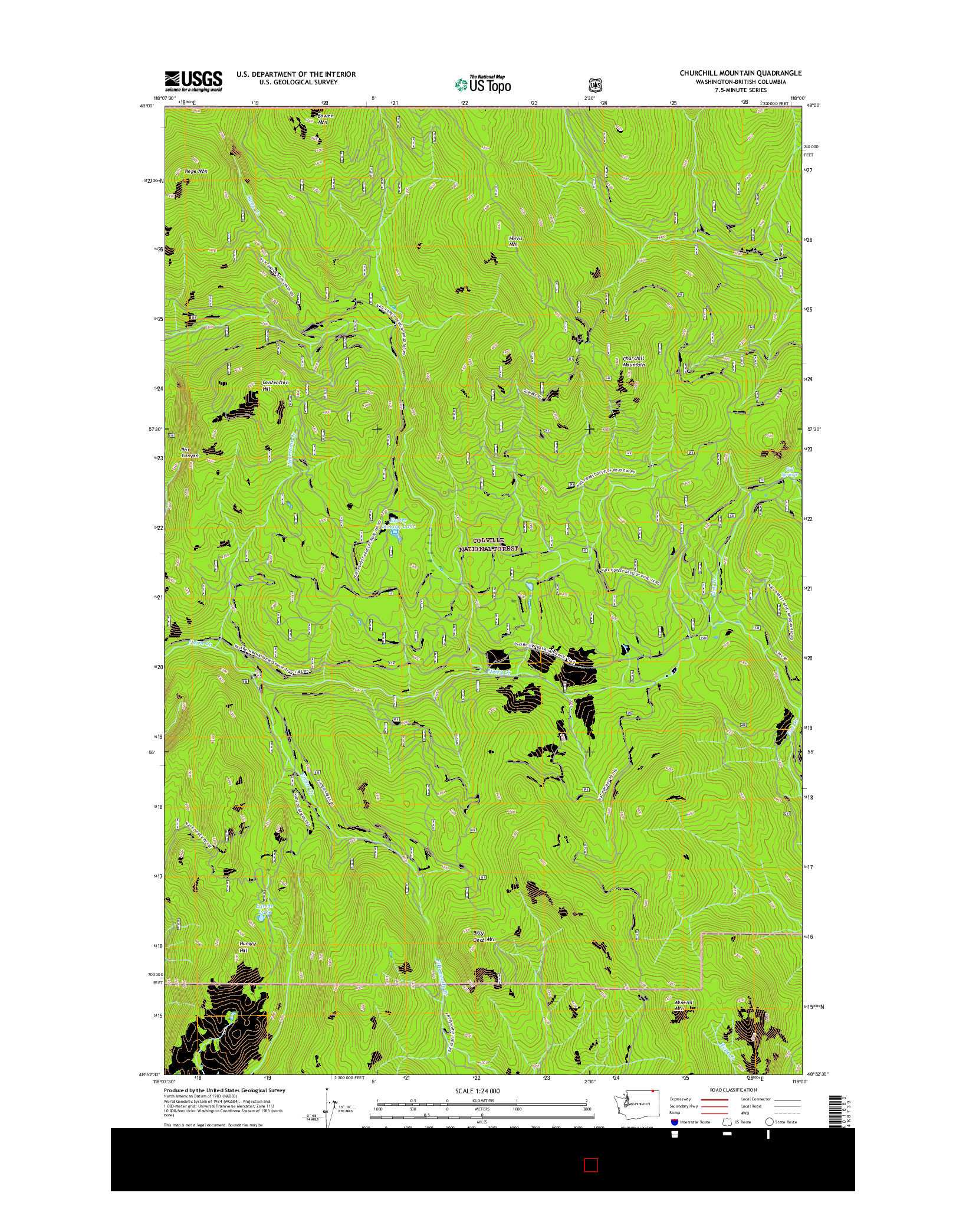 USGS US TOPO 7.5-MINUTE MAP FOR CHURCHILL MOUNTAIN, WA-BC 2017