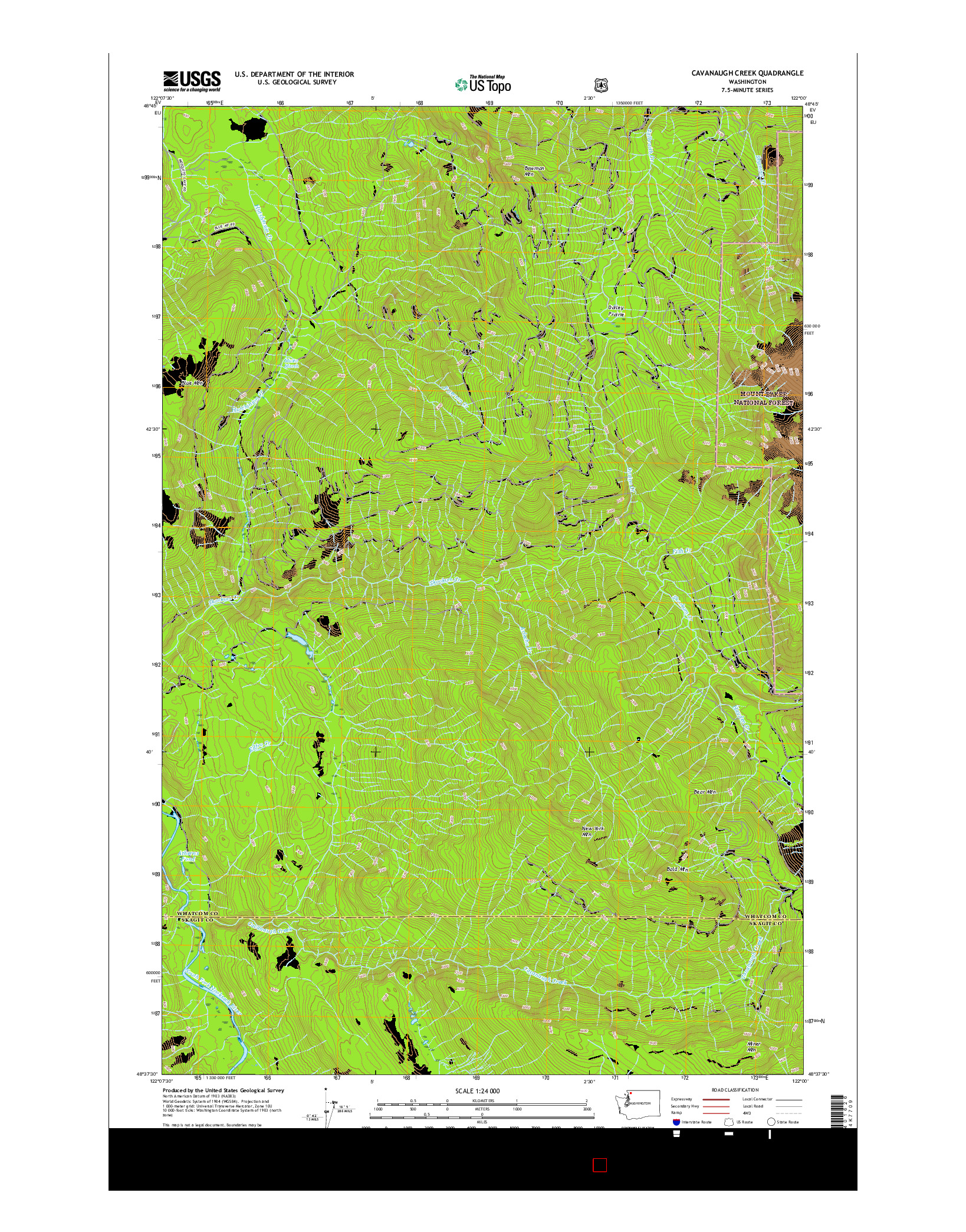 USGS US TOPO 7.5-MINUTE MAP FOR CAVANAUGH CREEK, WA 2017