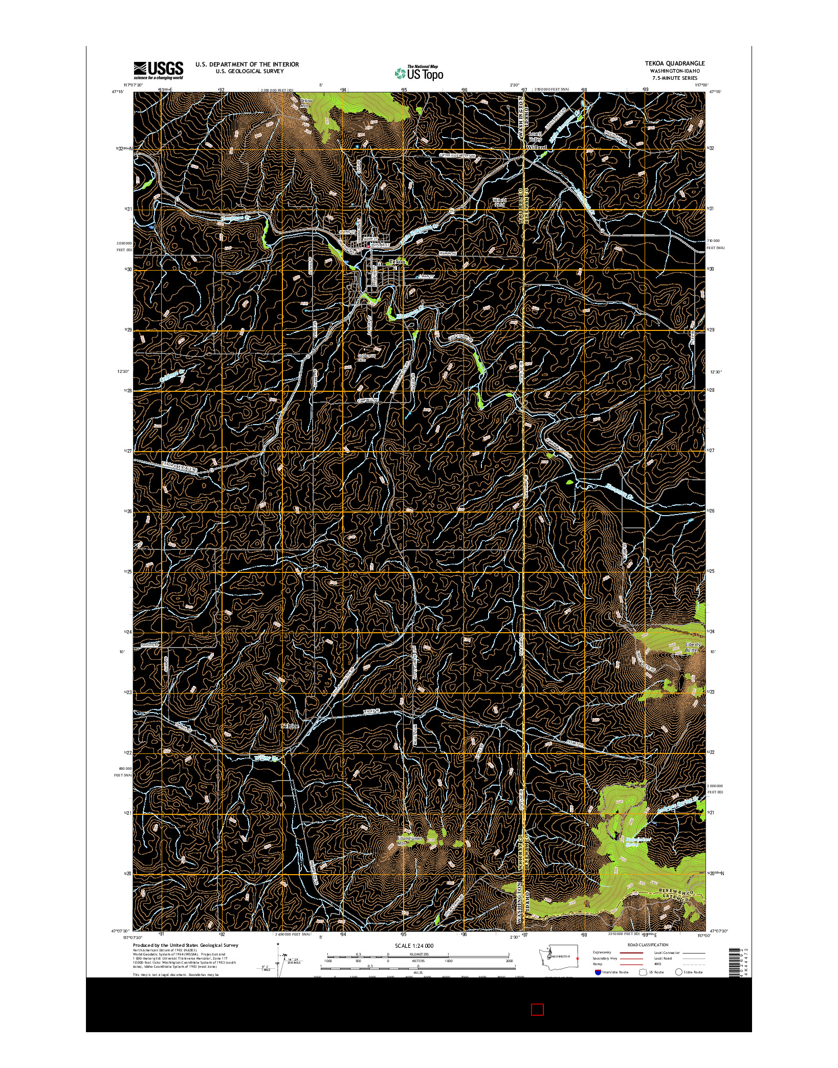 USGS US TOPO 7.5-MINUTE MAP FOR TEKOA, WA-ID 2017