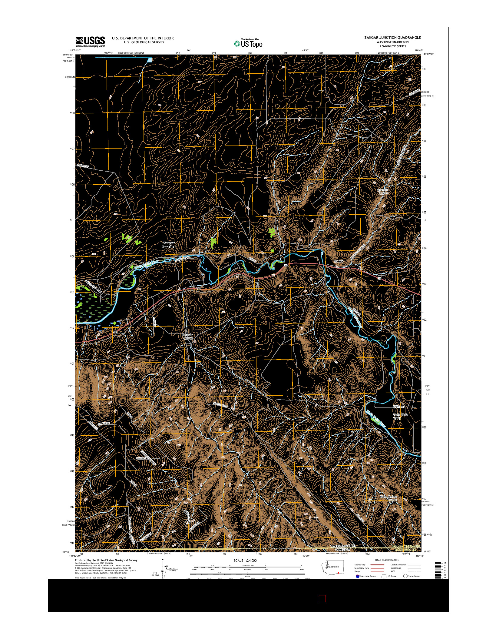 USGS US TOPO 7.5-MINUTE MAP FOR ZANGAR JUNCTION, WA-OR 2017