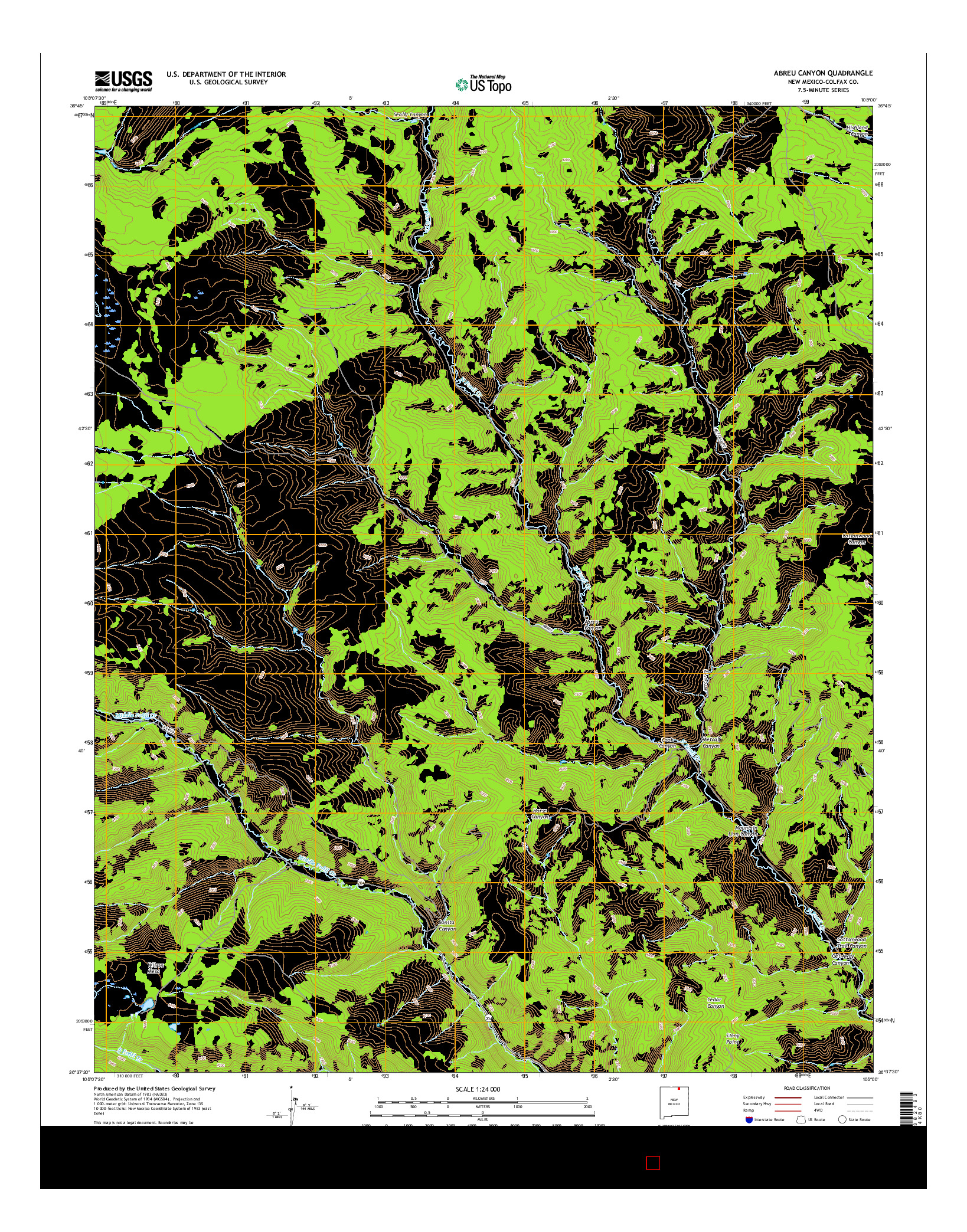 USGS US TOPO 7.5-MINUTE MAP FOR ABREU CANYON, NM 2017