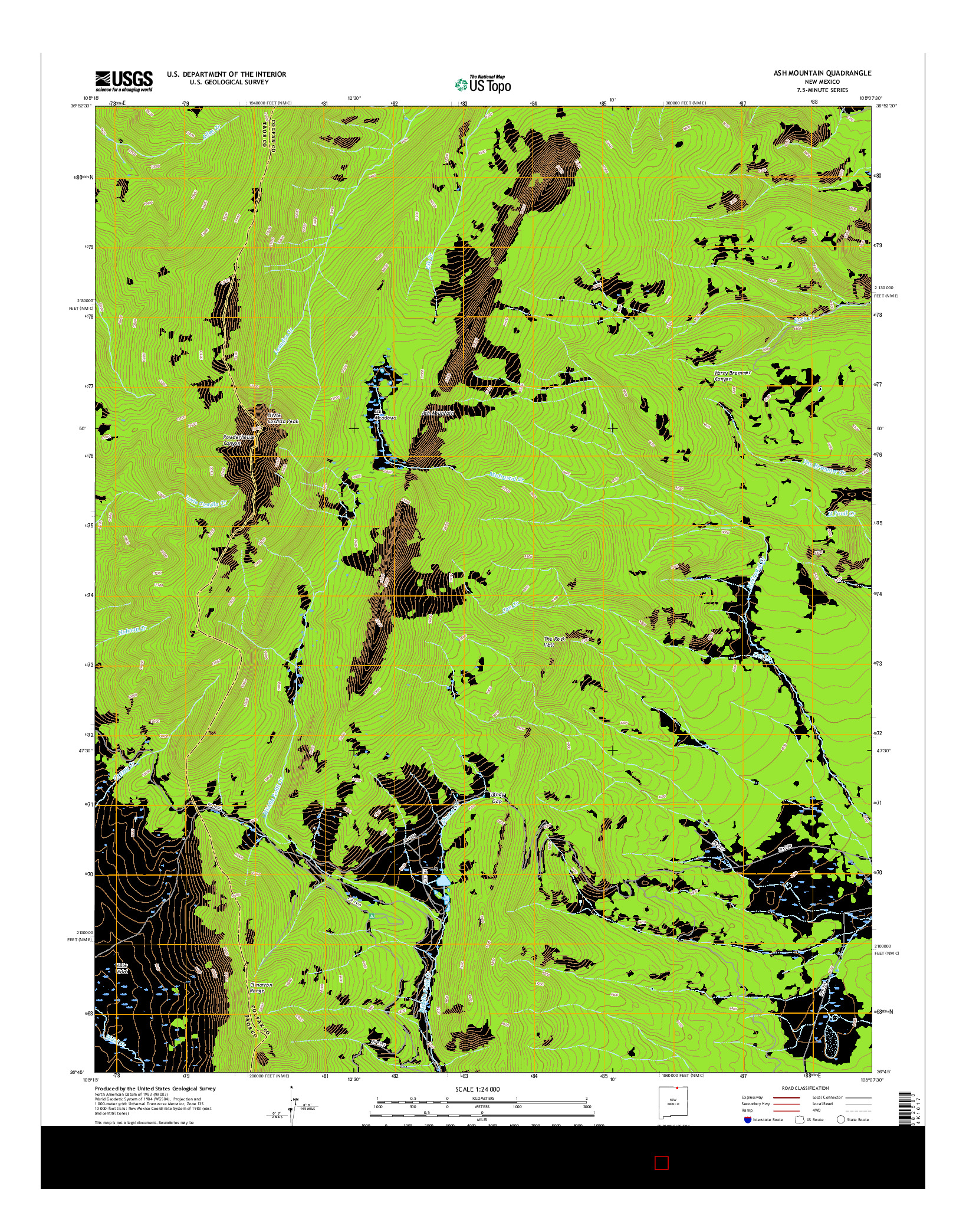 USGS US TOPO 7.5-MINUTE MAP FOR ASH MOUNTAIN, NM 2017