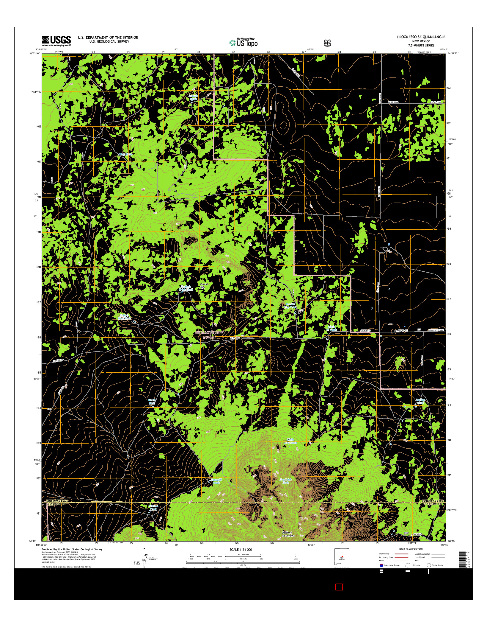 USGS US TOPO 7.5-MINUTE MAP FOR PROGRESSO SE, NM 2017